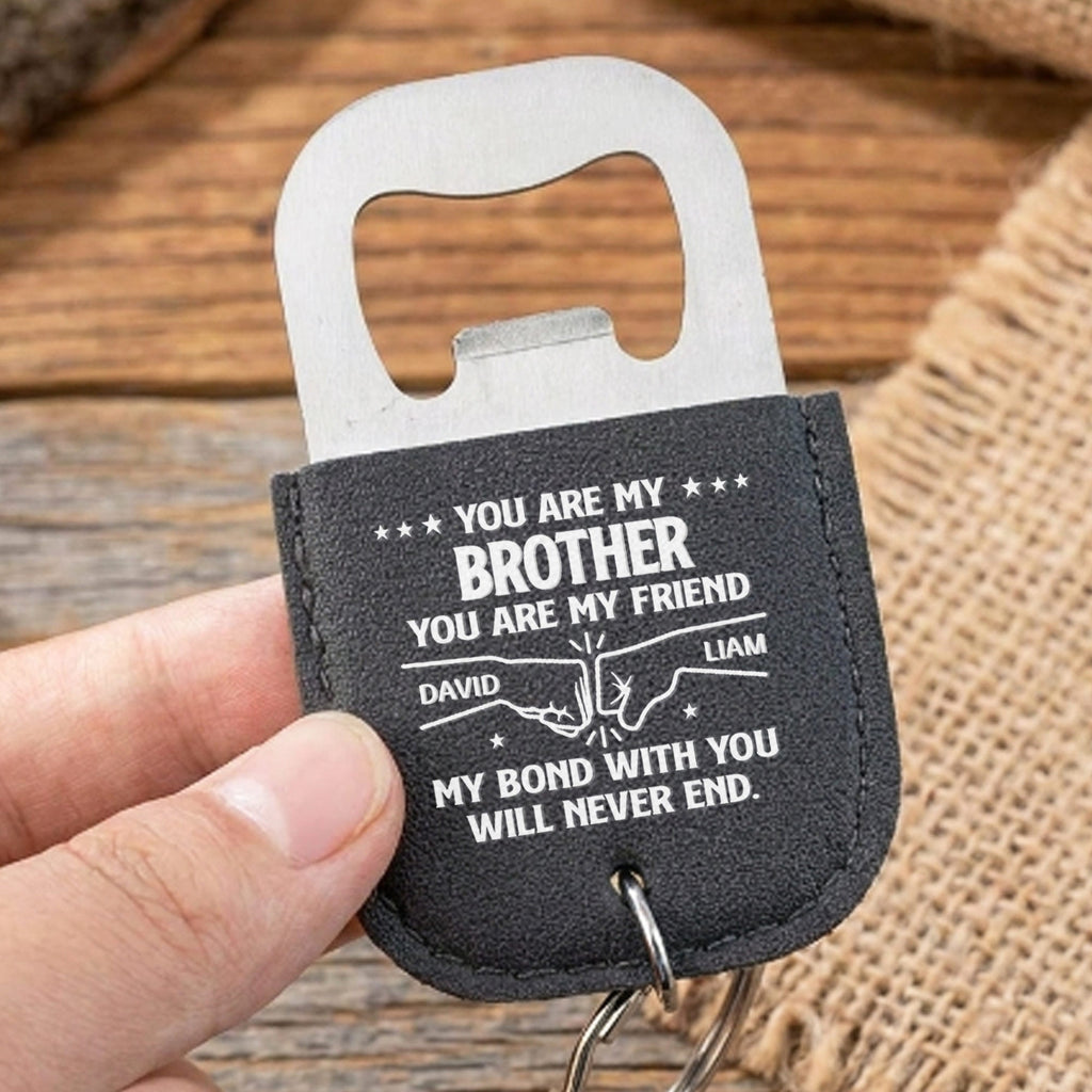 Personalized Leather Bottle Opener Keychain Custom Name Gift for Brother Leather Bottle Opener Keychain GradoCreations