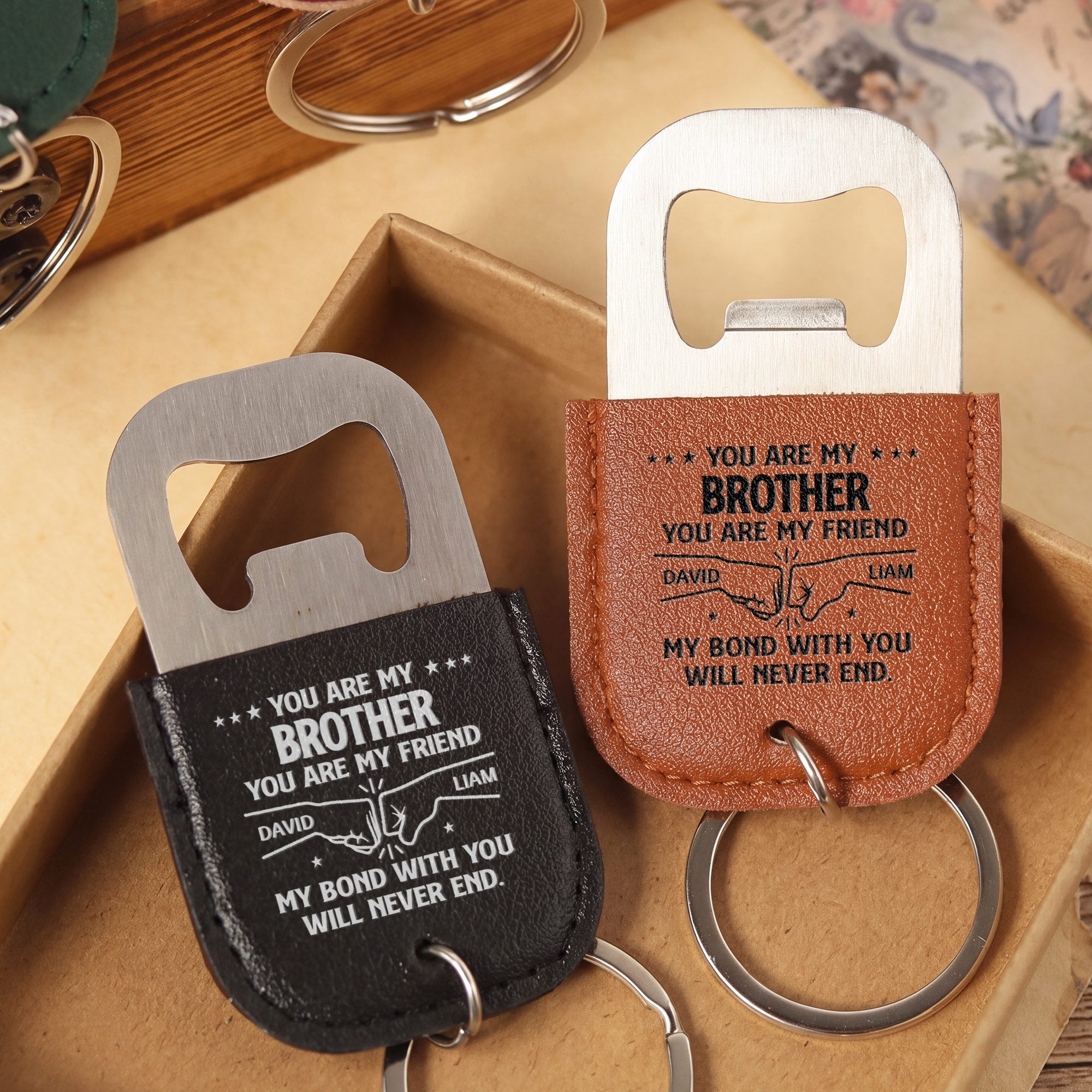 Personalized Leather Bottle Opener Keychain Custom Name Gift for Brother Leather Bottle Opener Keychain GradoCreations