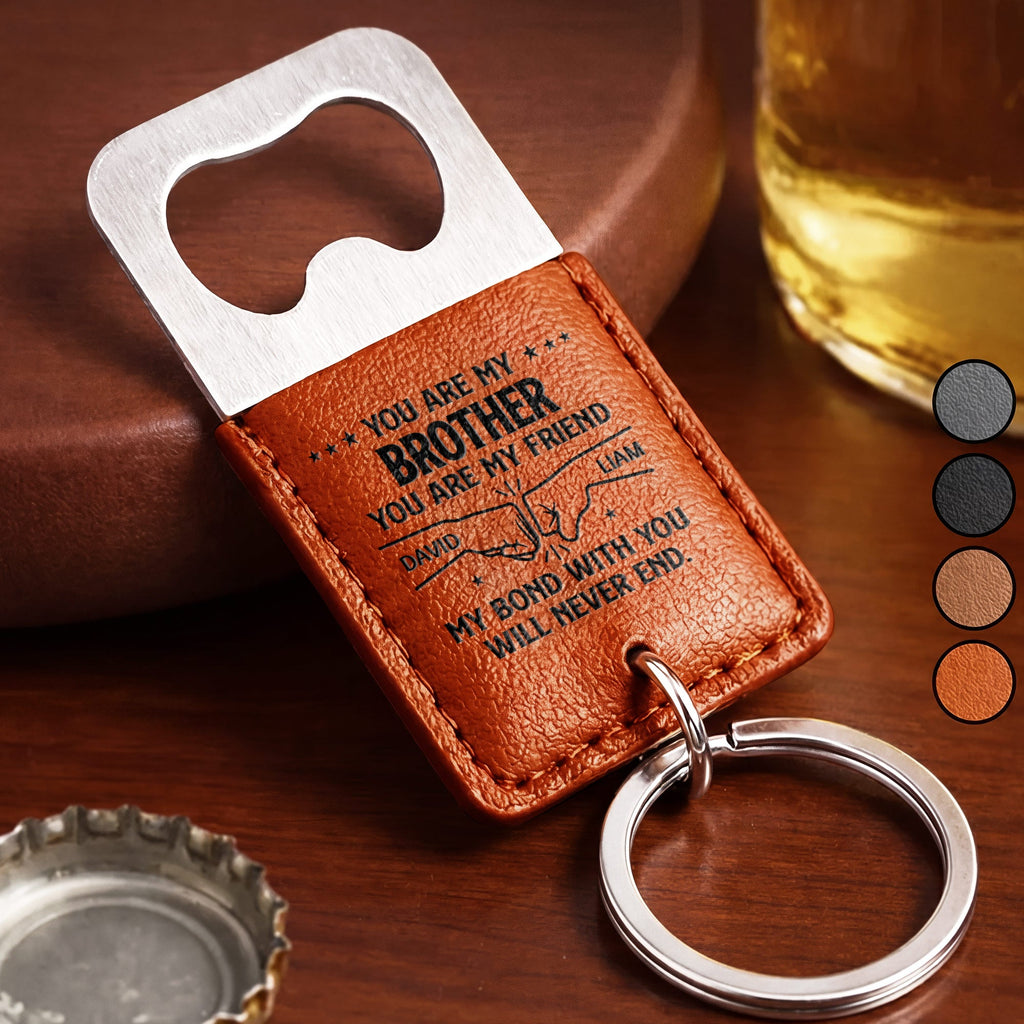 Personalized Leather Bottle Opener Keychain Custom Name Gift for Brother Leather Bottle Opener Keychain GradoCreations