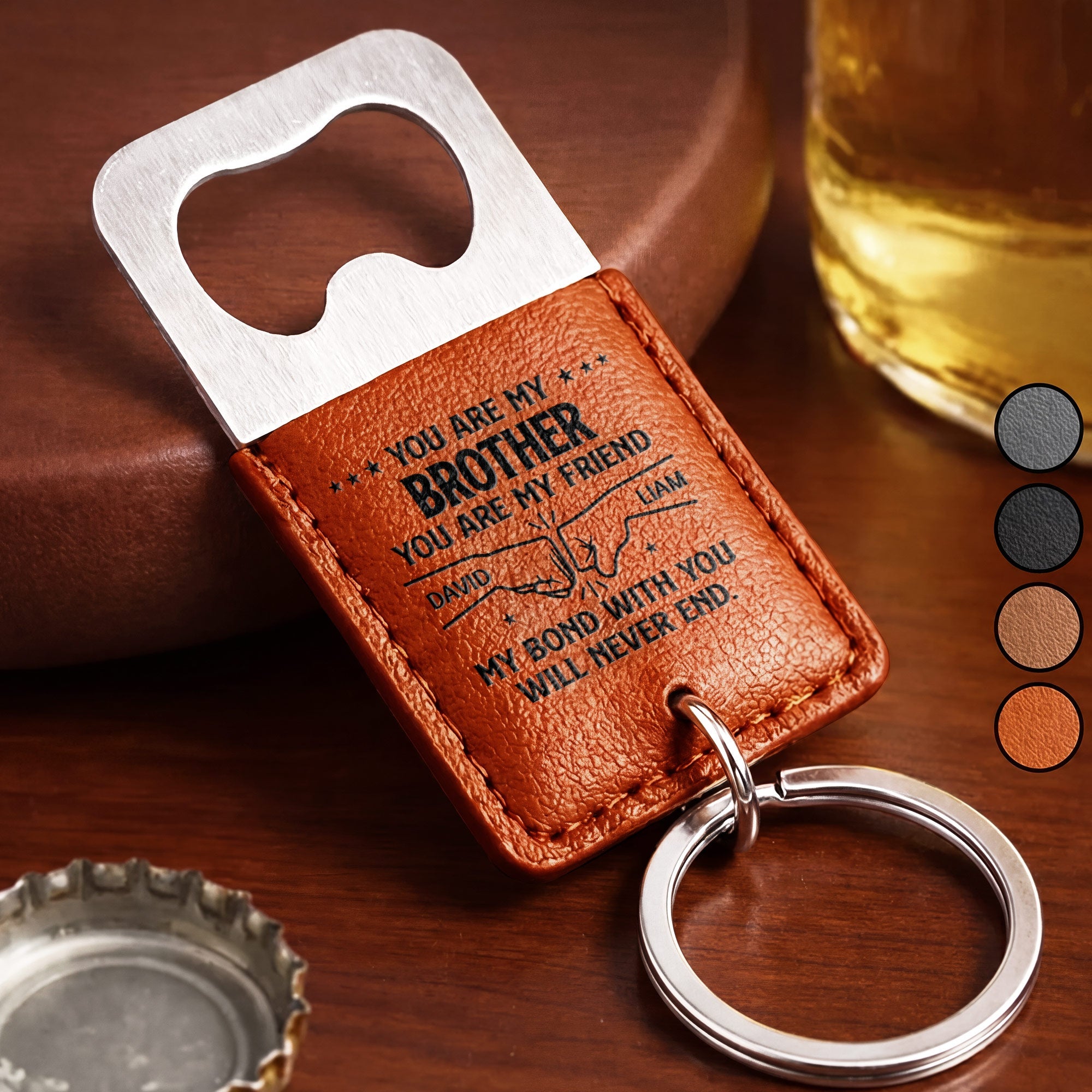 Personalized Leather Bottle Opener Keychain Custom Name Gift for Brother Leather Bottle Opener Keychain GradoCreations