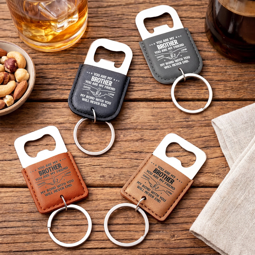 Personalized Leather Bottle Opener Keychain Custom Name Gift for Brother Leather Bottle Opener Keychain GradoCreations