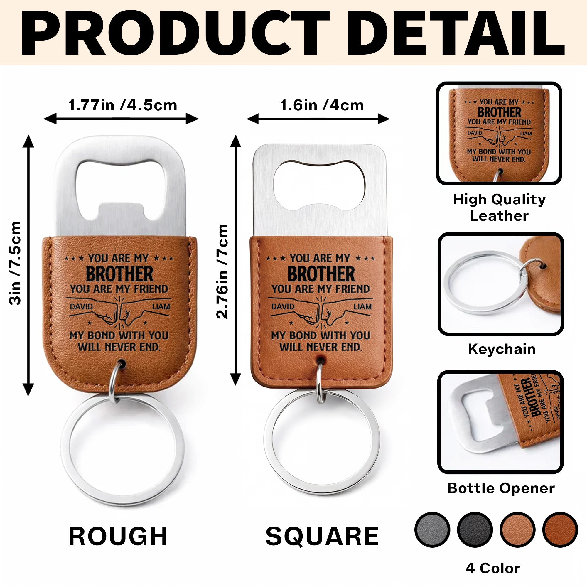 Personalized Leather Bottle Opener Keychain Custom Name Gift for Brother Leather Bottle Opener Keychain GradoCreations