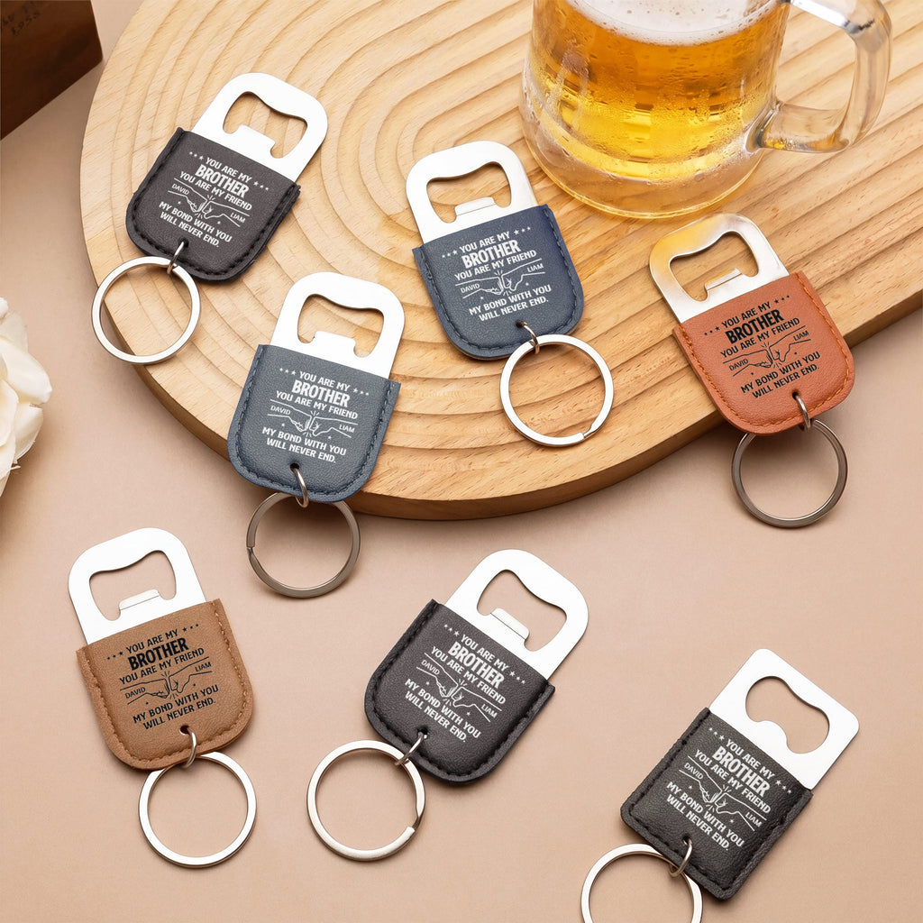 Personalized Leather Bottle Opener Keychain Custom Name Gift for Brother Leather Bottle Opener Keychain GradoCreations