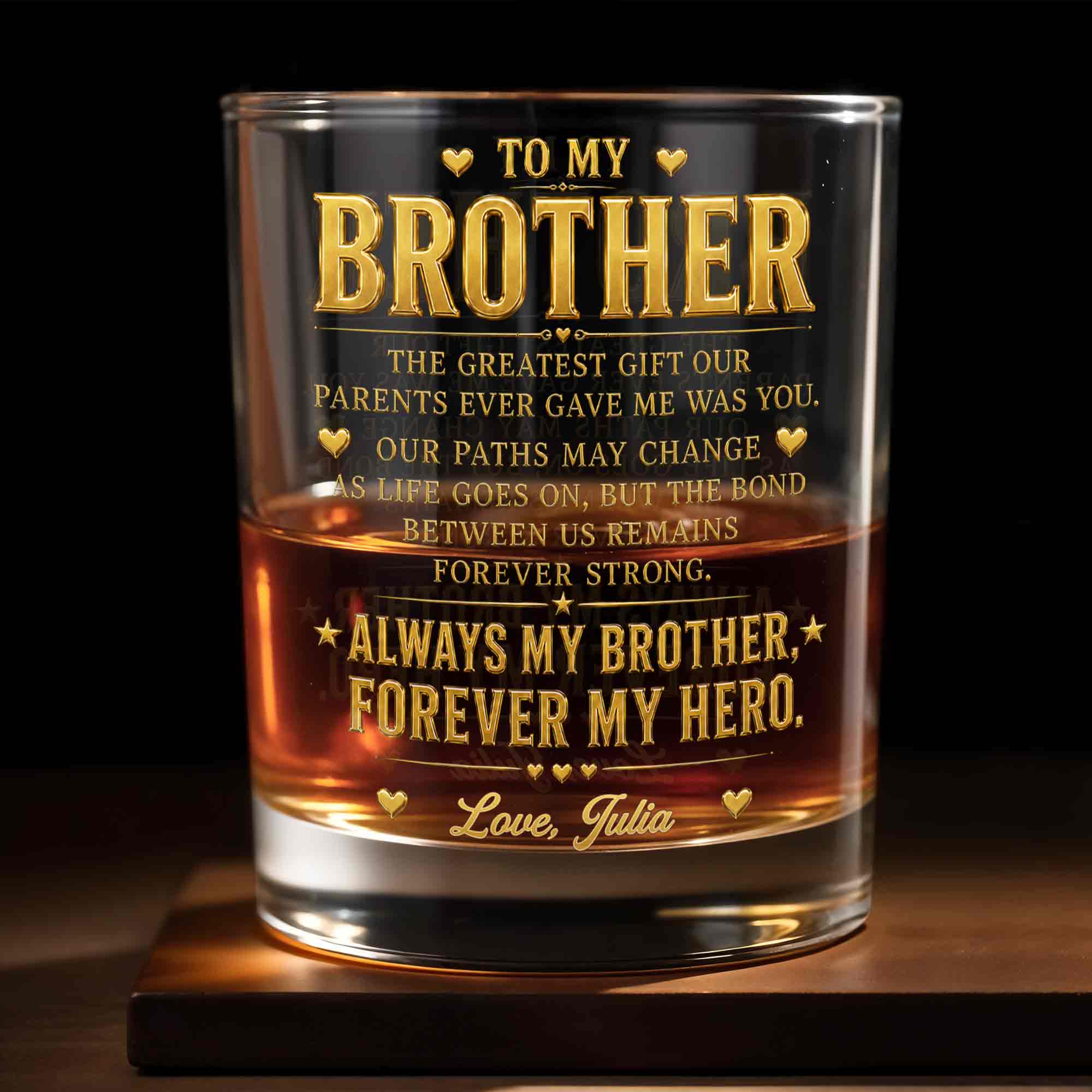 Personalized Custom Whiskey Glass Gift for Brother - 2-Sided Print Whiskey Glass GradoCreations