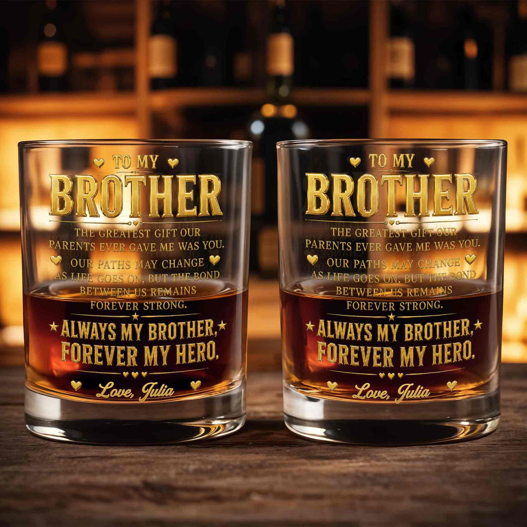 Personalized Custom Whiskey Glass Gift for Brother - 2-Sided Print Whiskey Glass GradoCreations