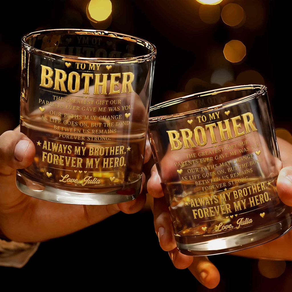 Personalized Custom Whiskey Glass Gift for Brother - 2-Sided Print Whiskey Glass GradoCreations