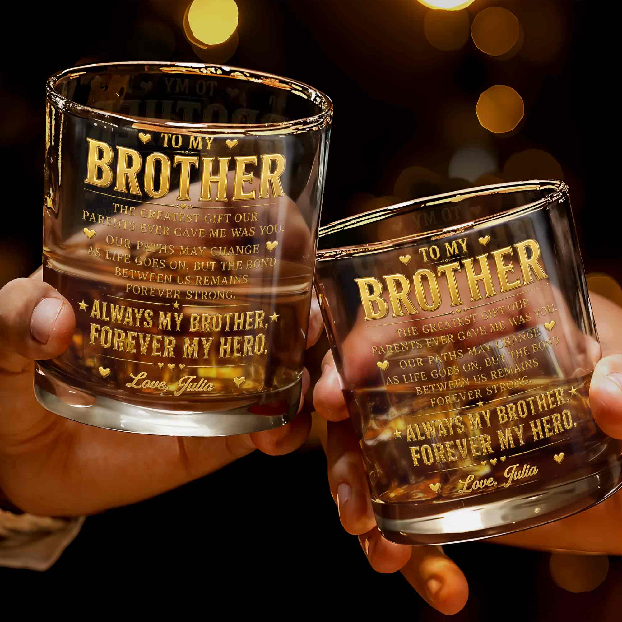 Personalized Custom Whiskey Glass Gift for Brother - 2-Sided Print Whiskey Glass GradoCreations