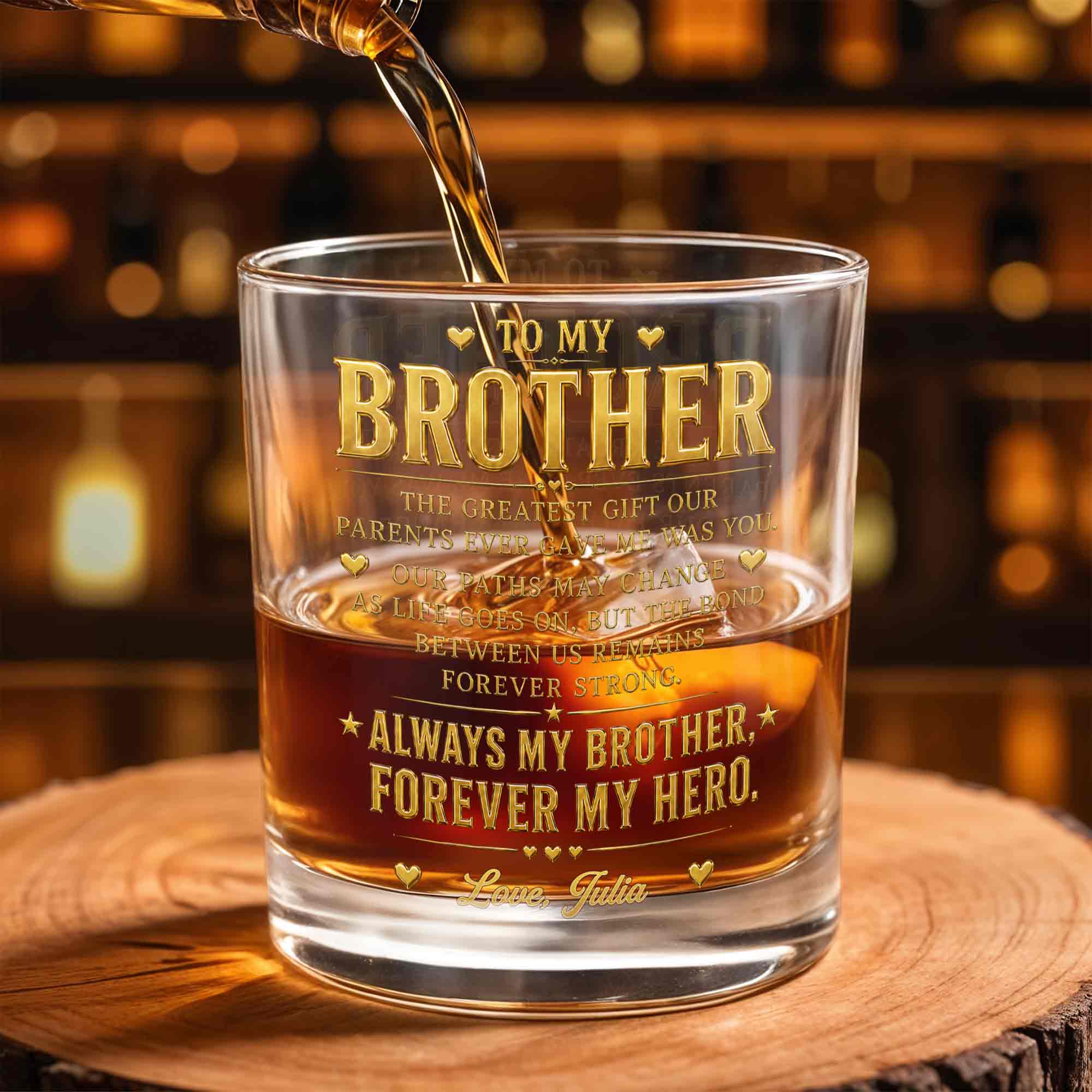 Personalized Custom Whiskey Glass Gift for Brother - 2-Sided Print Whiskey Glass GradoCreations