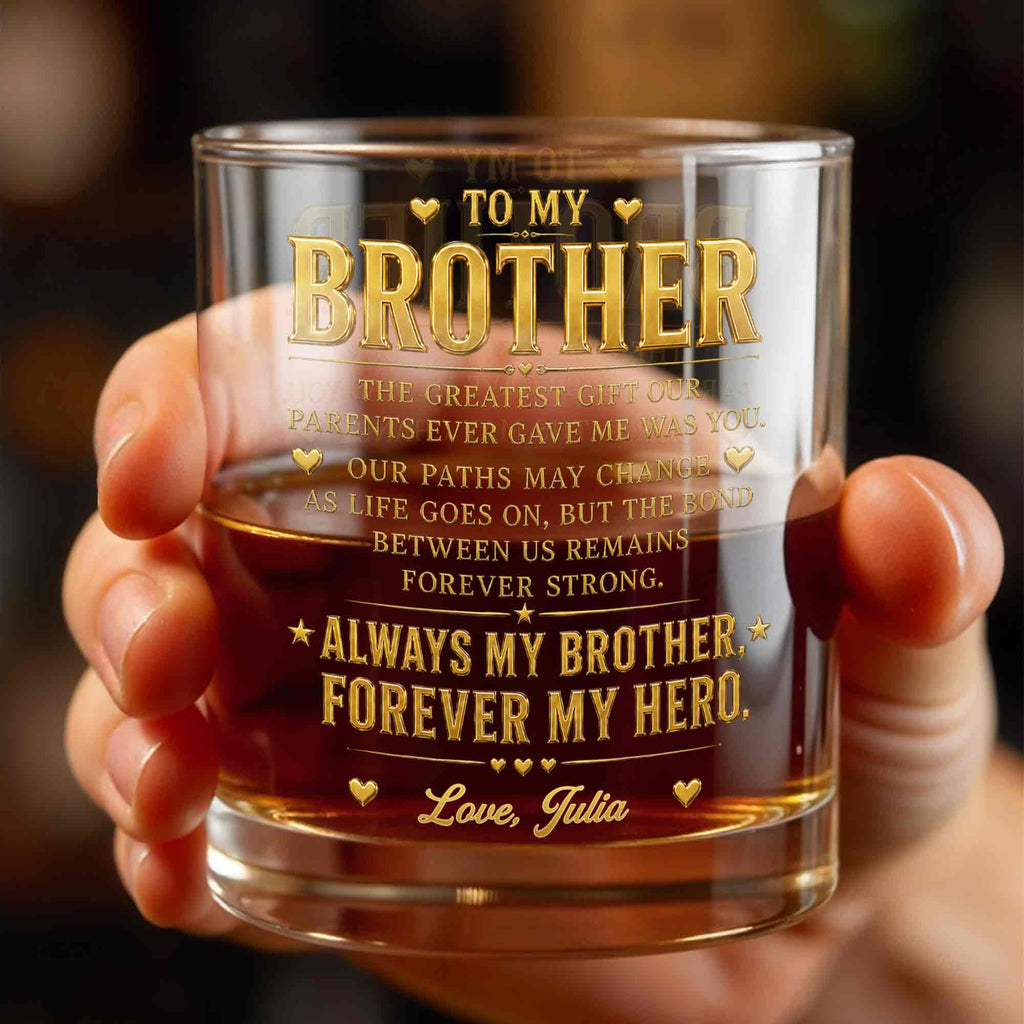 Personalized Custom Whiskey Glass Gift for Brother - 2-Sided Print Whiskey Glass GradoCreations