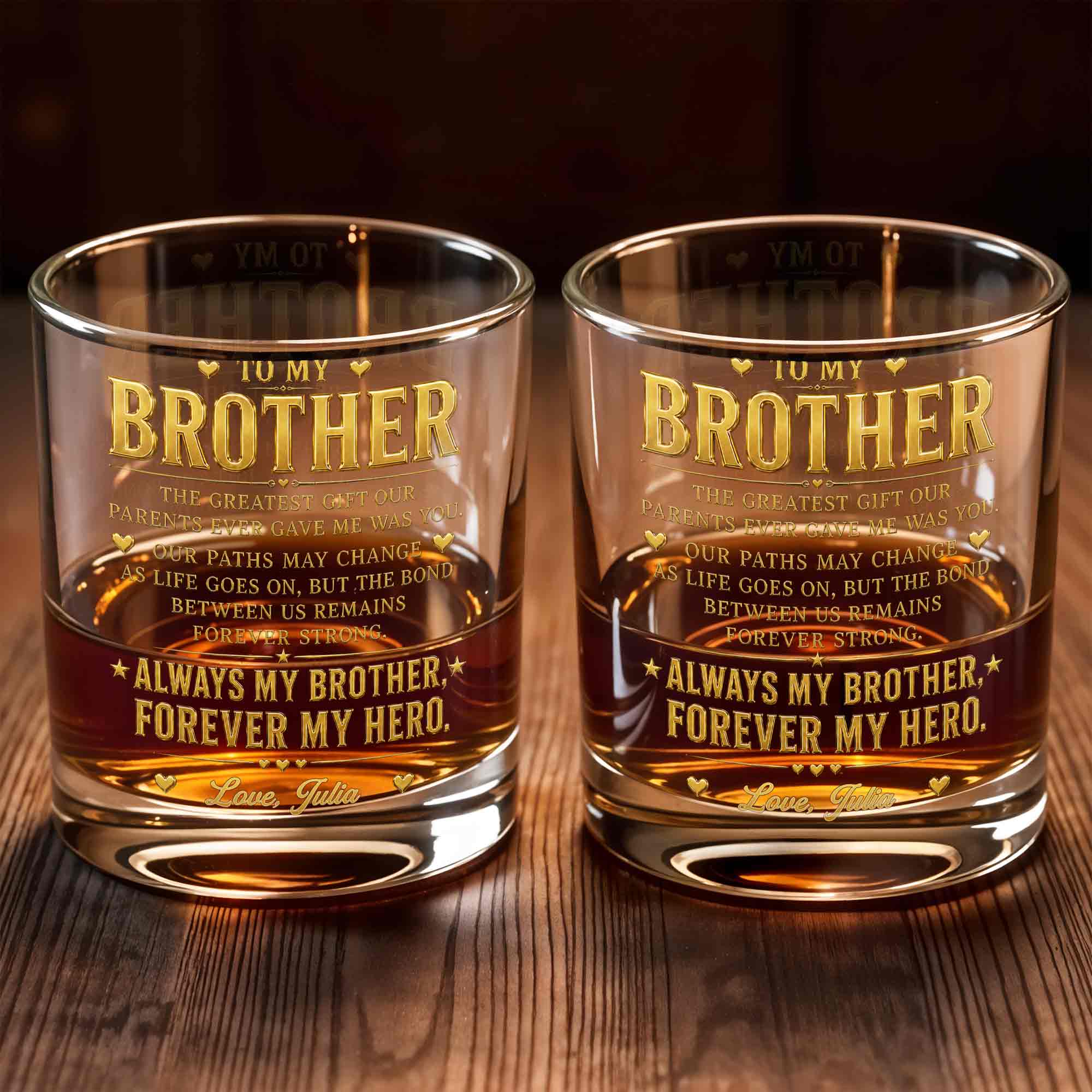 Personalized Custom Whiskey Glass Gift for Brother - 2-Sided Print Whiskey Glass GradoCreations