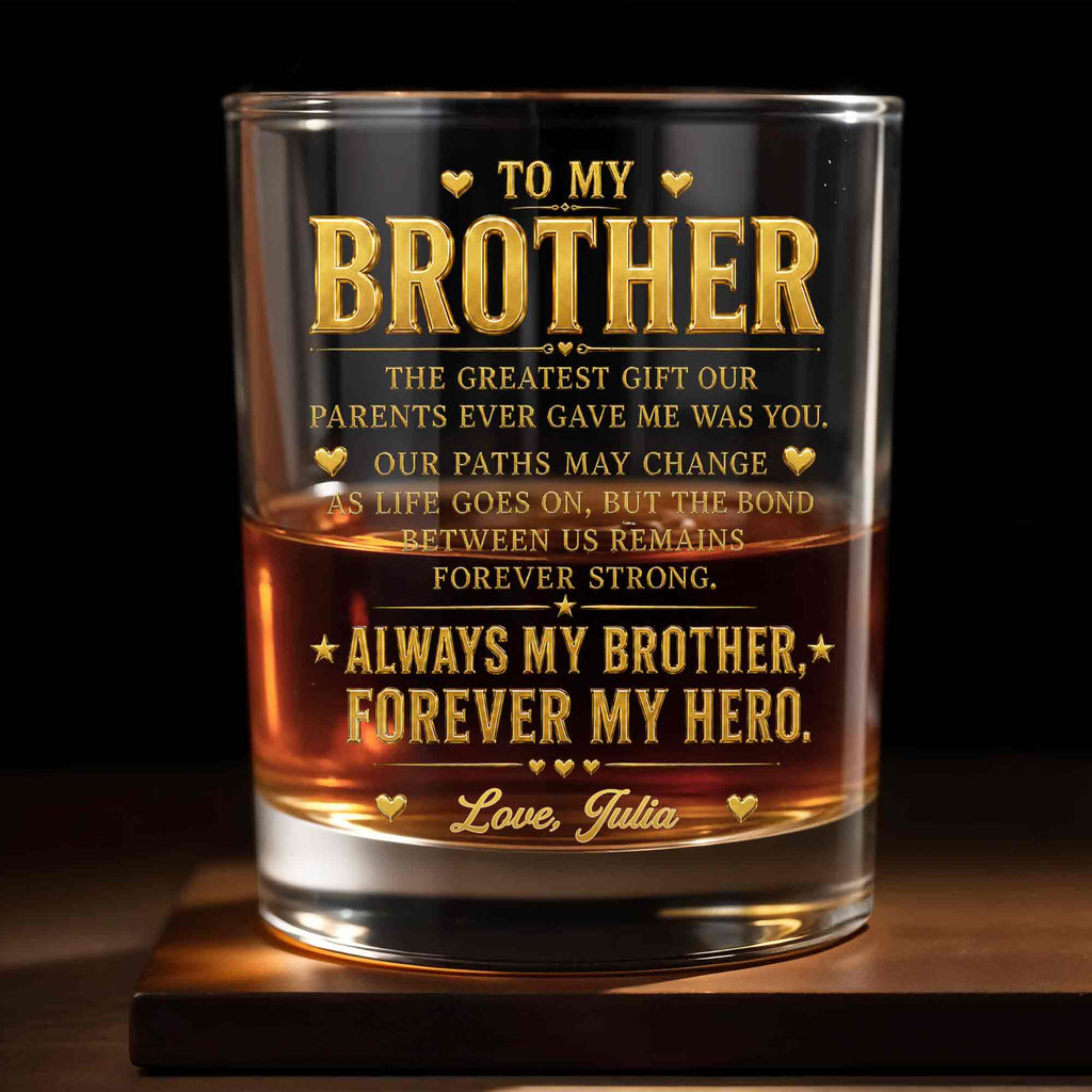 Personalized Custom Whiskey Glass Gift for Brother - 2-Sided Print Whiskey Glass GradoCreations