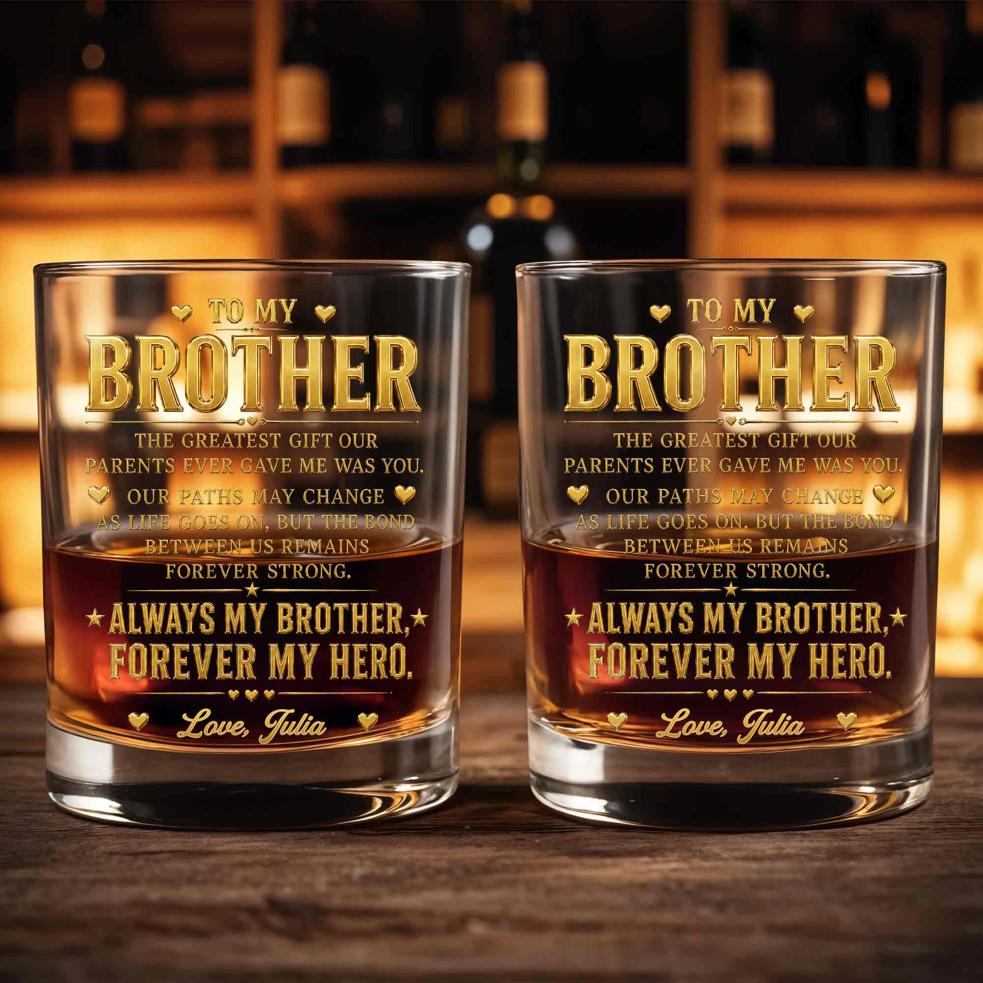 Personalized Custom Whiskey Glass Gift for Brother - 2-Sided Print Whiskey Glass GradoCreations