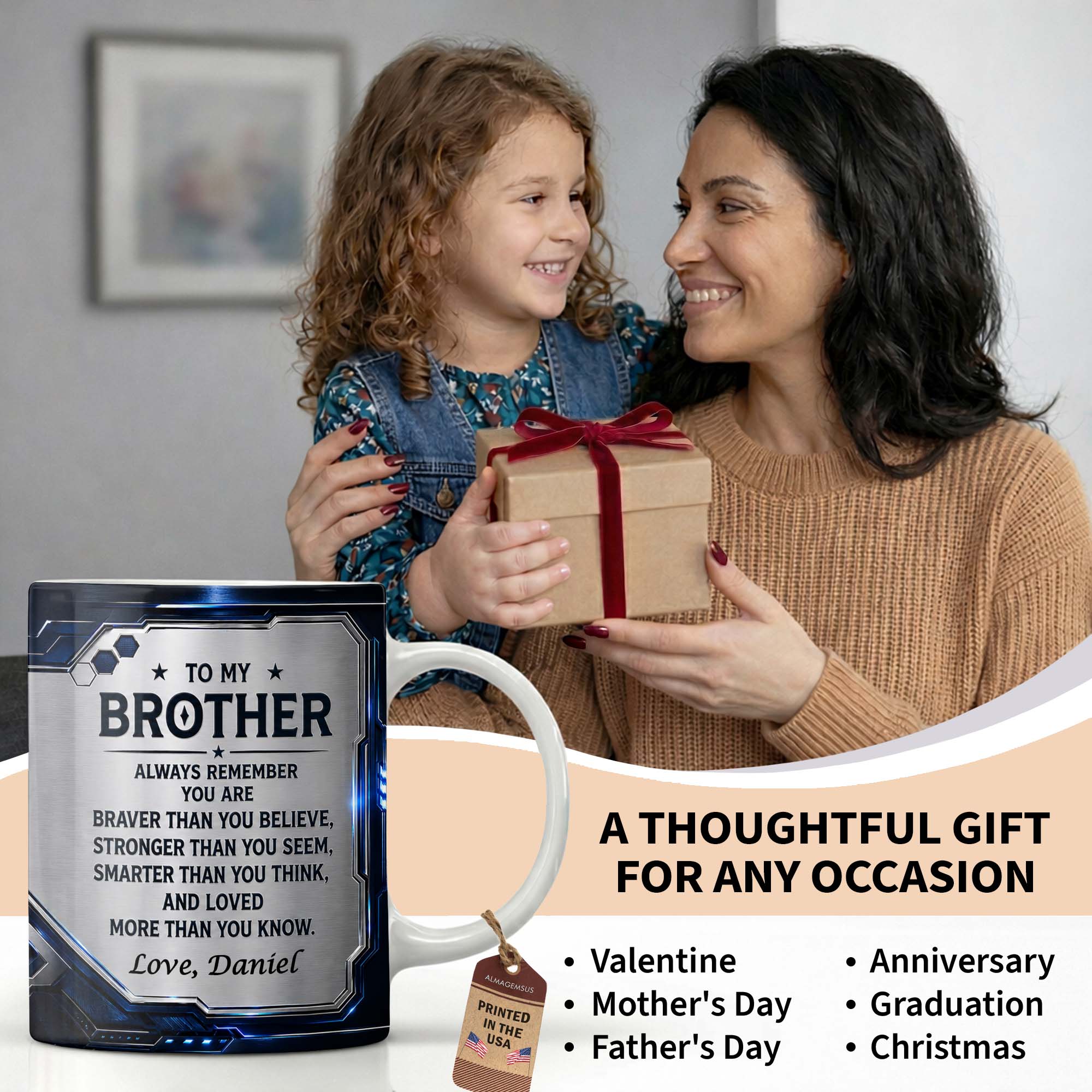 Personalized Coffee Mug for Brother Custom Message Gift Edge-to-edge Mug GradoCreations