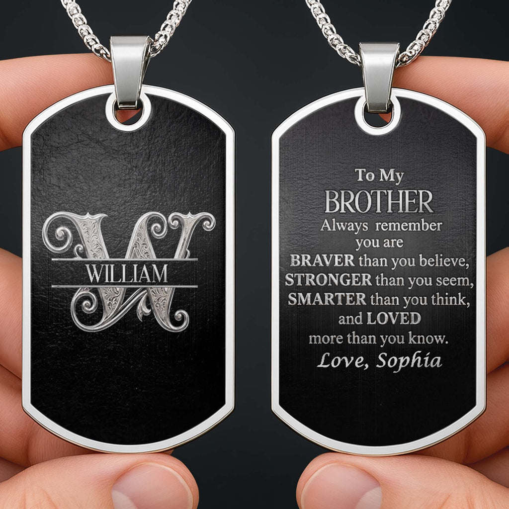 Personalized Dog Tag Necklace Custom Name Brother Gift