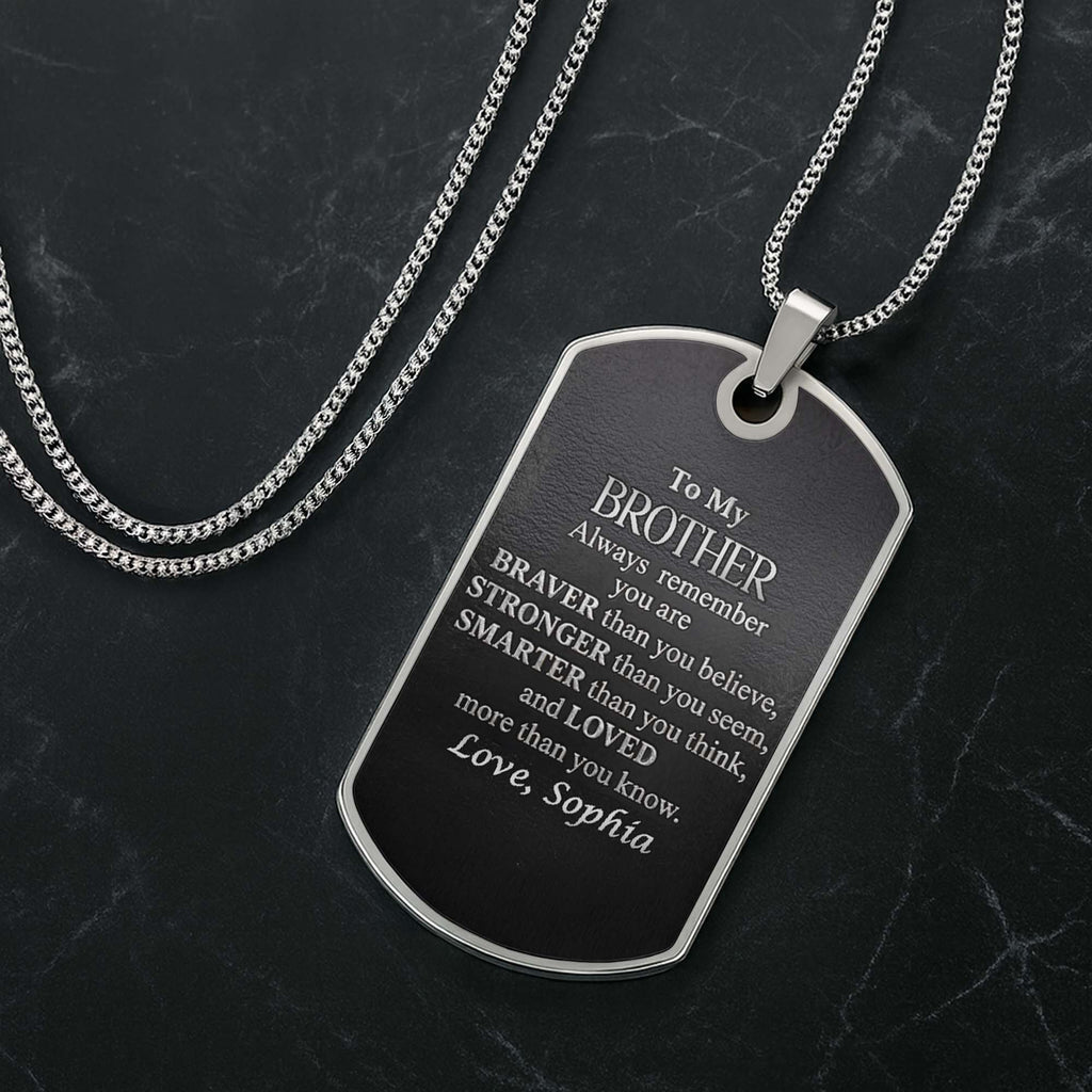 Personalized Dog Tag Necklace Custom Name Brother Gift