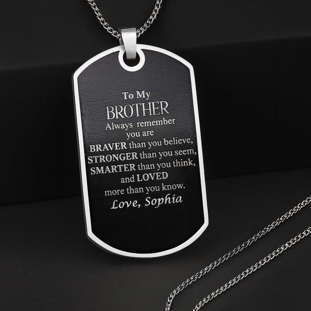 Personalized Dog Tag Necklace Custom Name Brother Gift