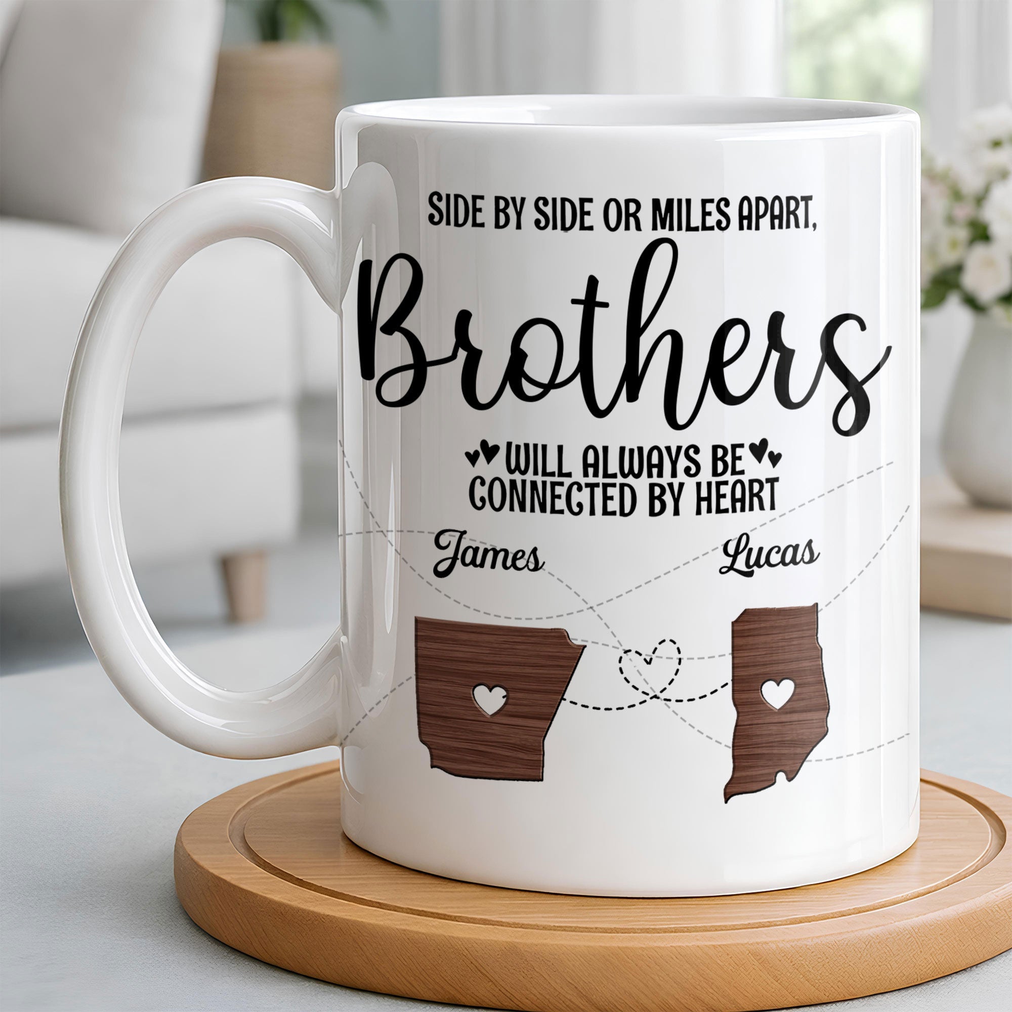 Personalized Heart Connection Mug Custom Gift for Brother Edge-to-edge Mug GradoCreations