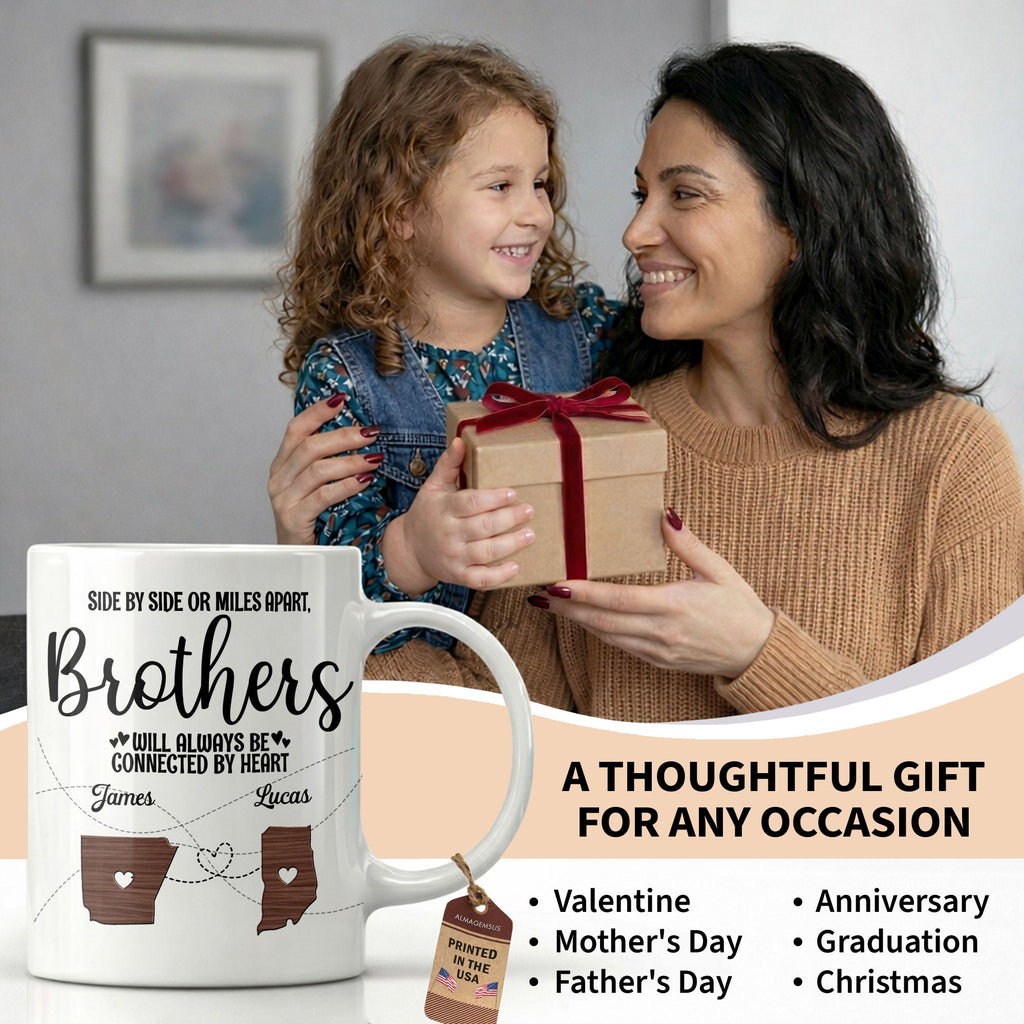 Personalized Heart Connection Mug Custom Gift for Brother Edge-to-edge Mug GradoCreations