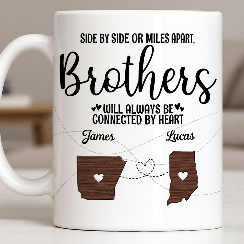 Personalized Heart Connection Mug Custom Gift for Brother Edge-to-edge Mug GradoCreations