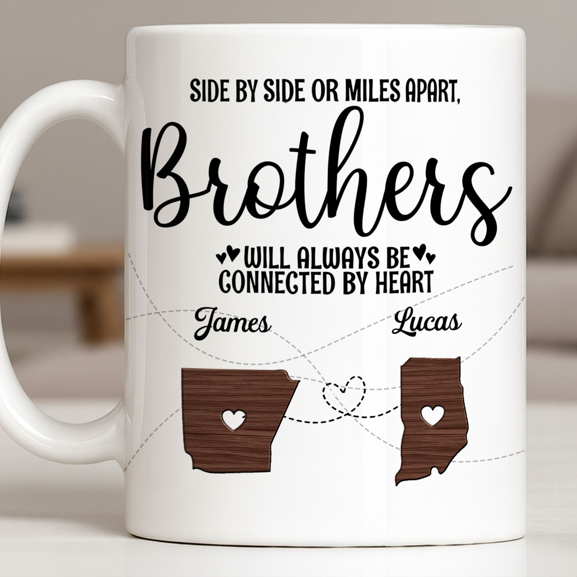 Personalized Heart Connection Mug Custom Gift for Brother Edge-to-edge Mug GradoCreations