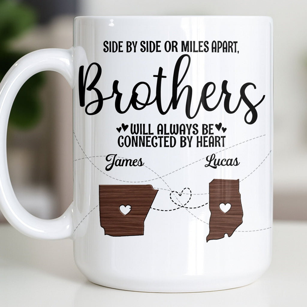 Personalized Heart Connection Mug Custom Gift for Brother Edge-to-edge Mug GradoCreations