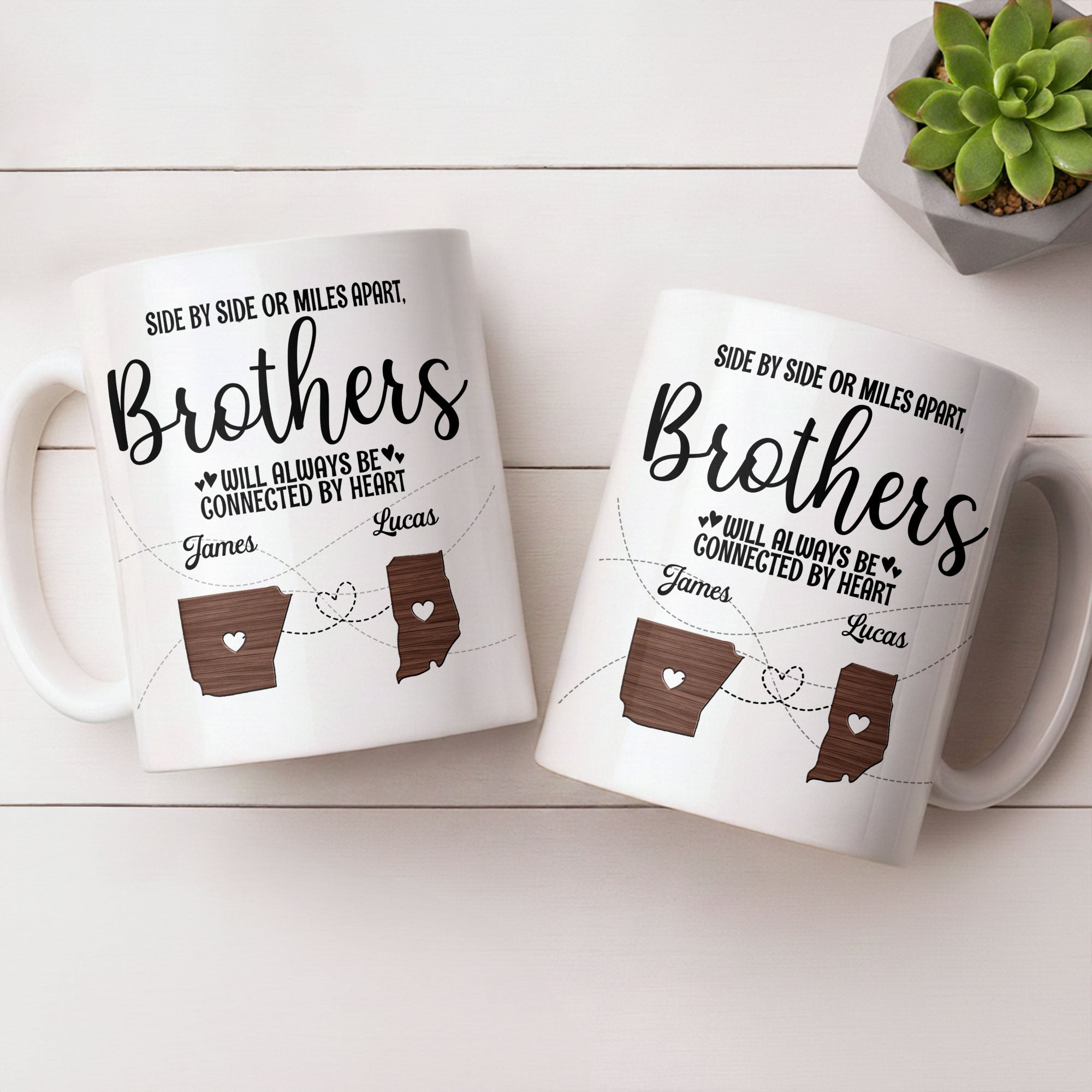 Personalized Heart Connection Mug Custom Gift for Brother Edge-to-edge Mug GradoCreations