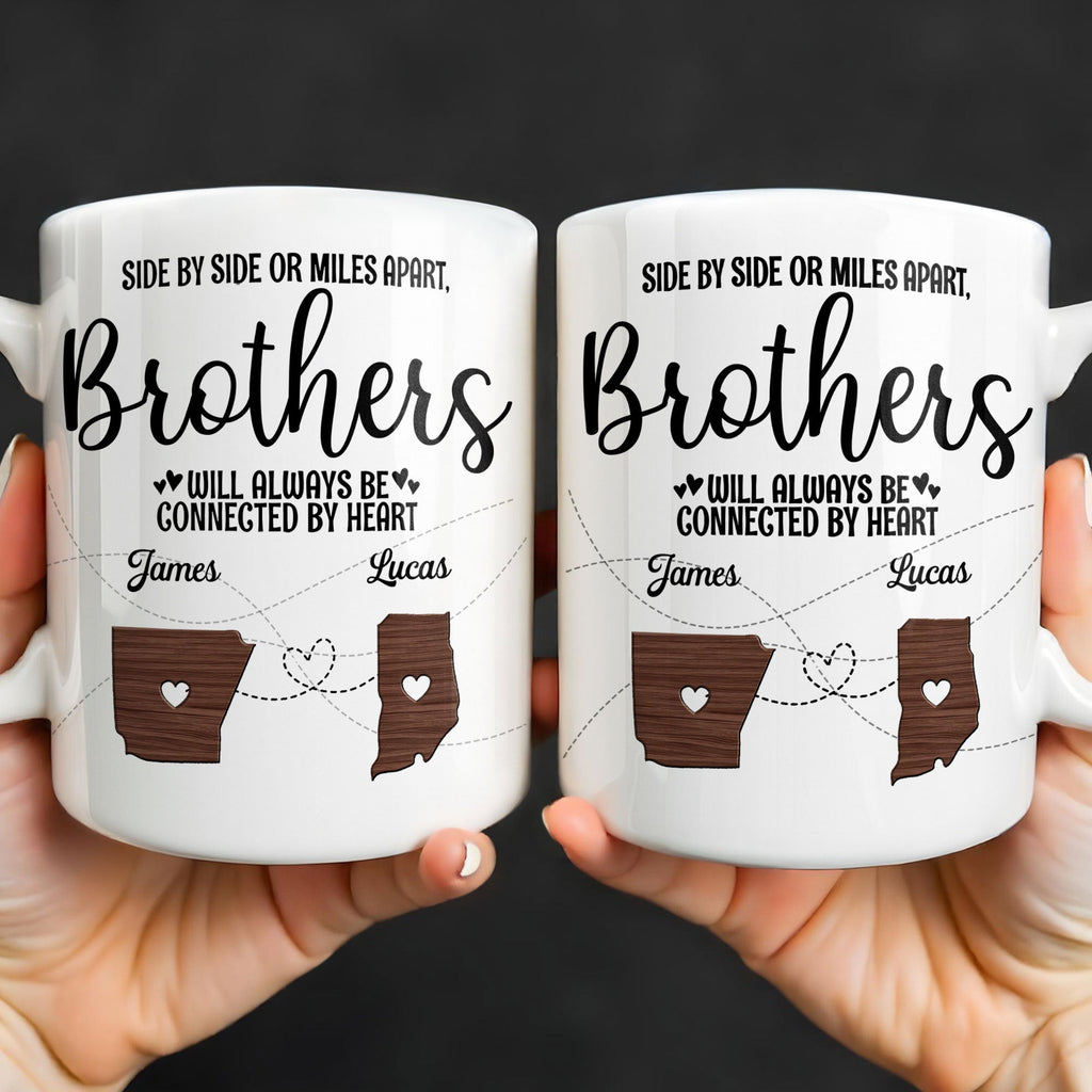 Personalized Heart Connection Mug Custom Gift for Brother Edge-to-edge Mug GradoCreations