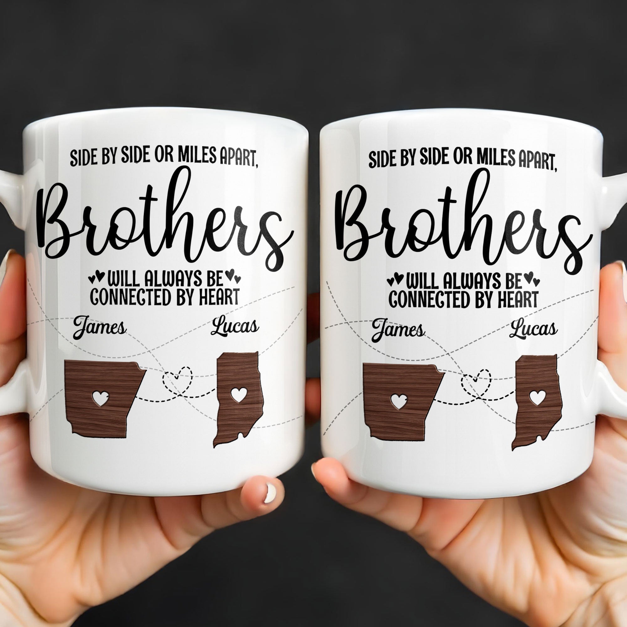 Personalized Heart Connection Mug Custom Gift for Brother Edge-to-edge Mug GradoCreations