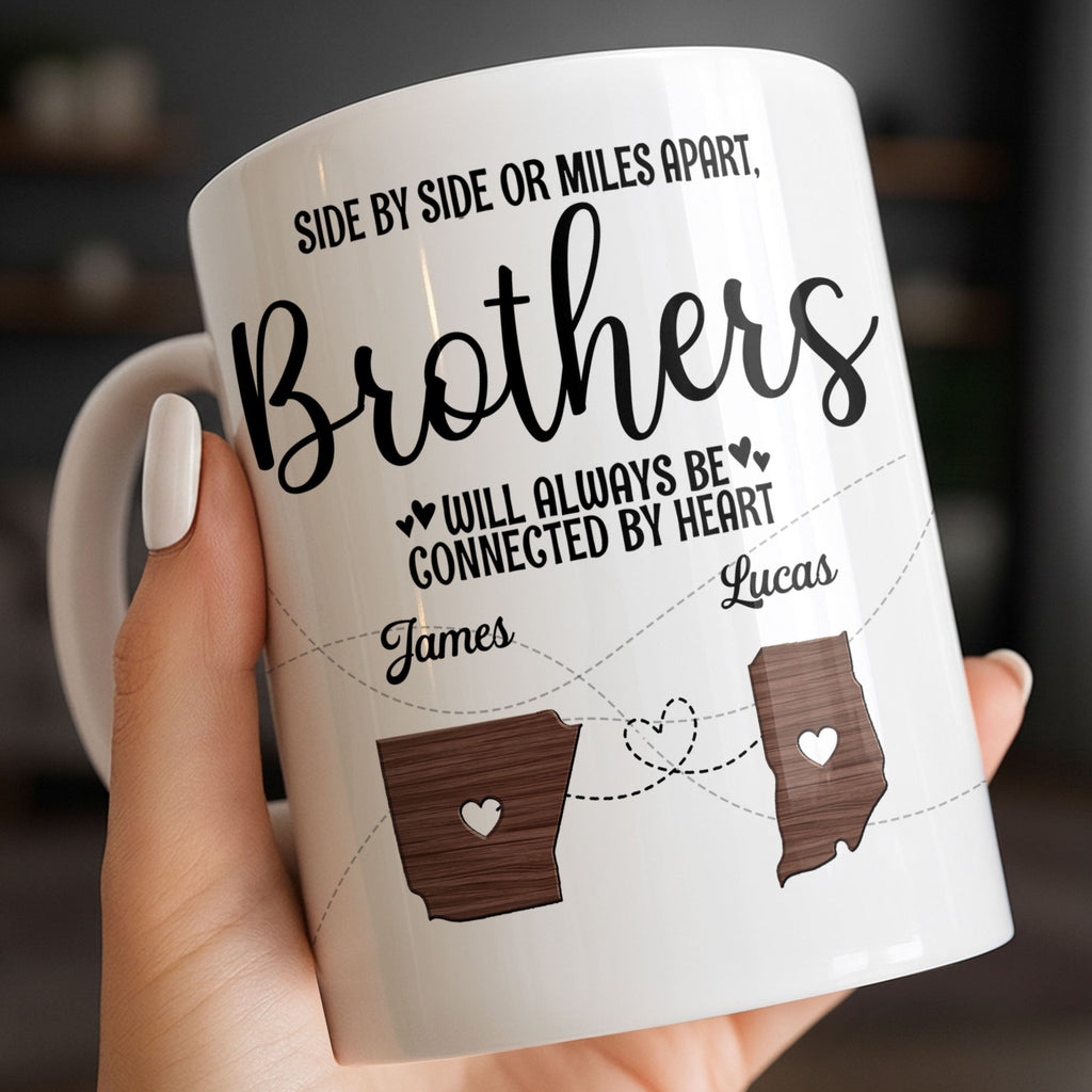 Personalized Heart Connection Mug Custom Gift for Brother Edge-to-edge Mug GradoCreations