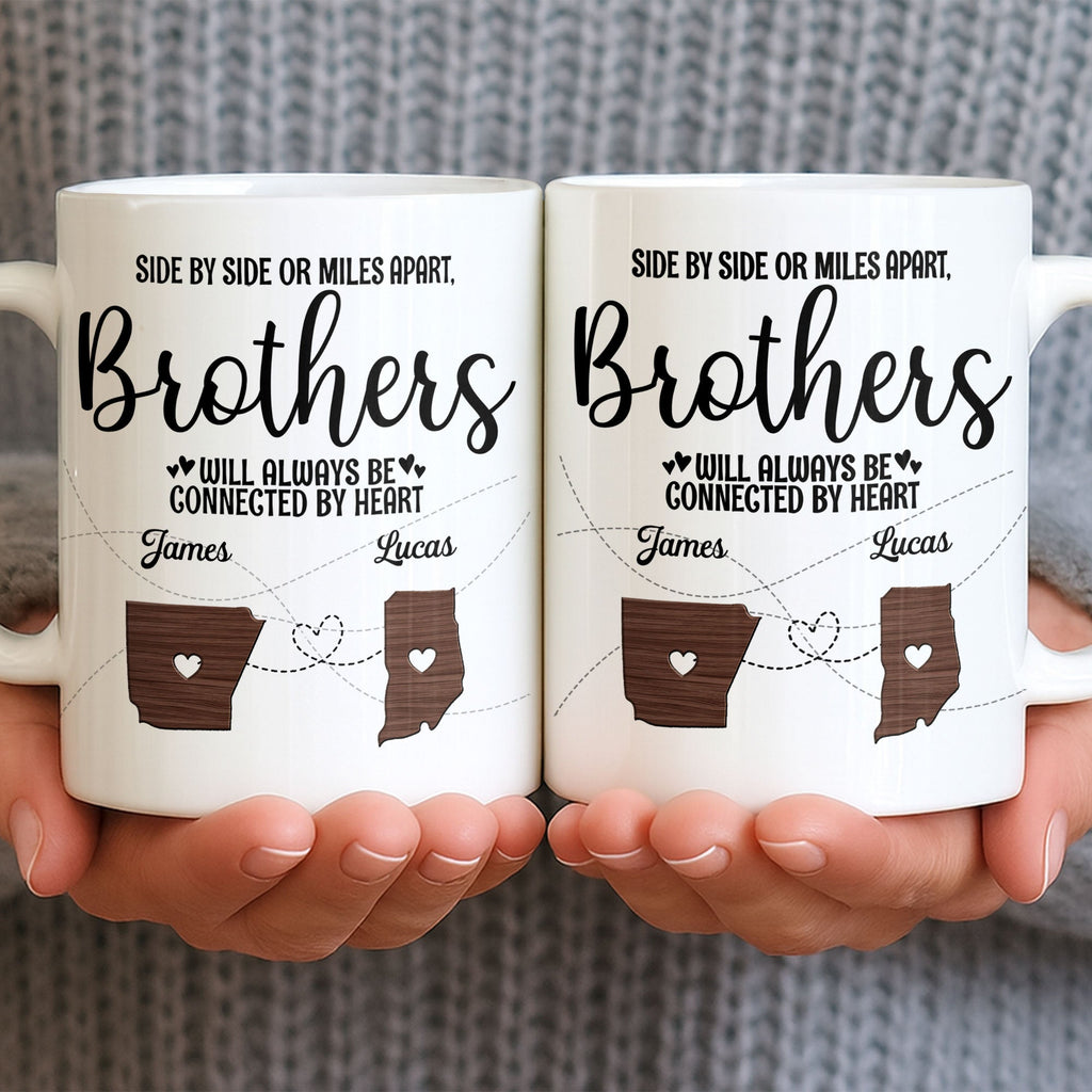 Personalized Heart Connection Mug Custom Gift for Brother Edge-to-edge Mug GradoCreations