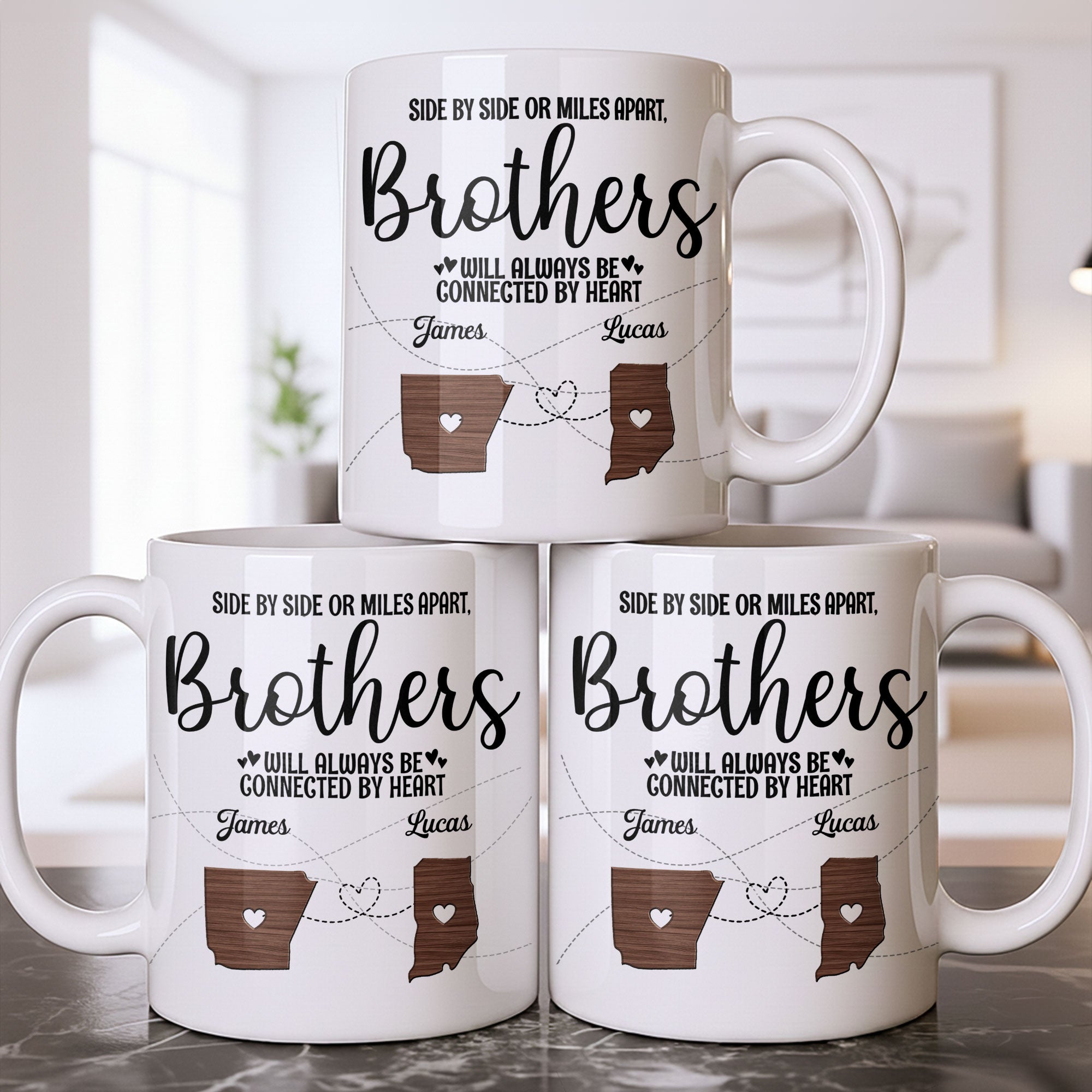 Personalized Heart Connection Mug Custom Gift for Brother Edge-to-edge Mug GradoCreations
