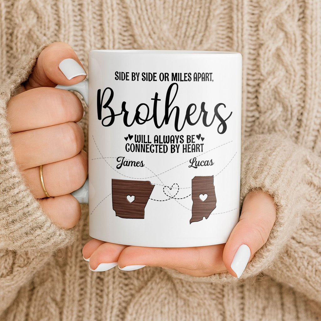 Personalized Heart Connection Mug Custom Gift for Brother Edge-to-edge Mug GradoCreations