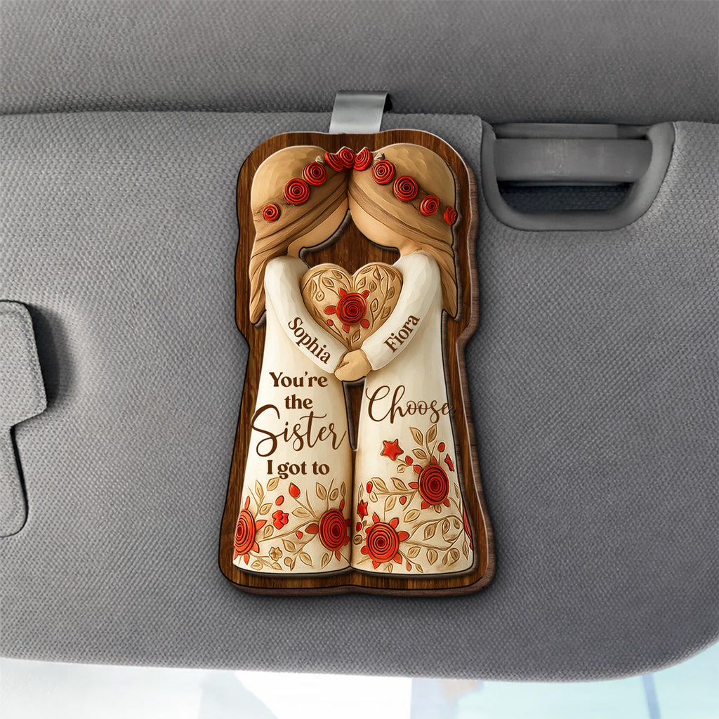 Personalized Car Visor Clip Gift for Sisters Holding Heart Flowers Car Visor Clip GradoCreations