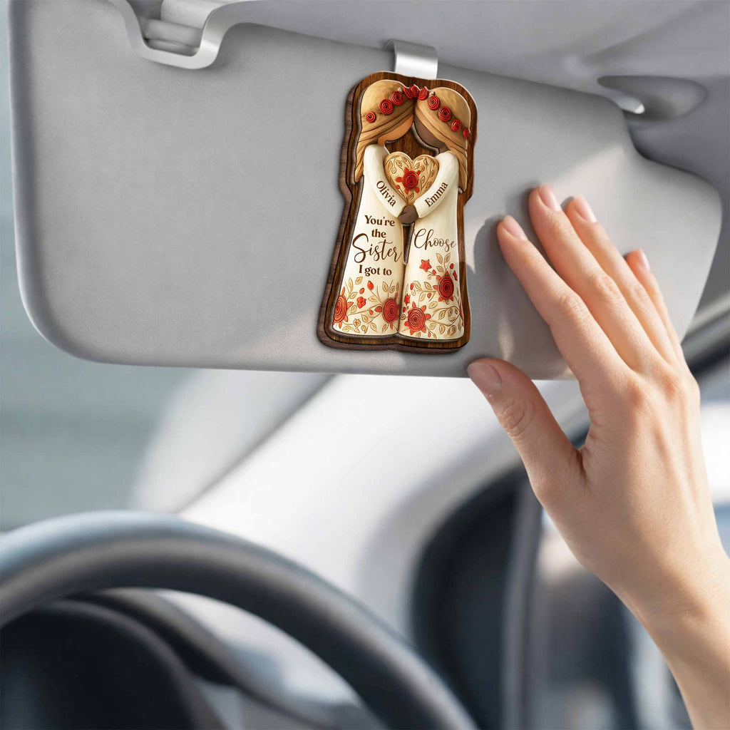Personalized Car Visor Clip Gift for Sisters Holding Heart Flowers Car Visor Clip GradoCreations