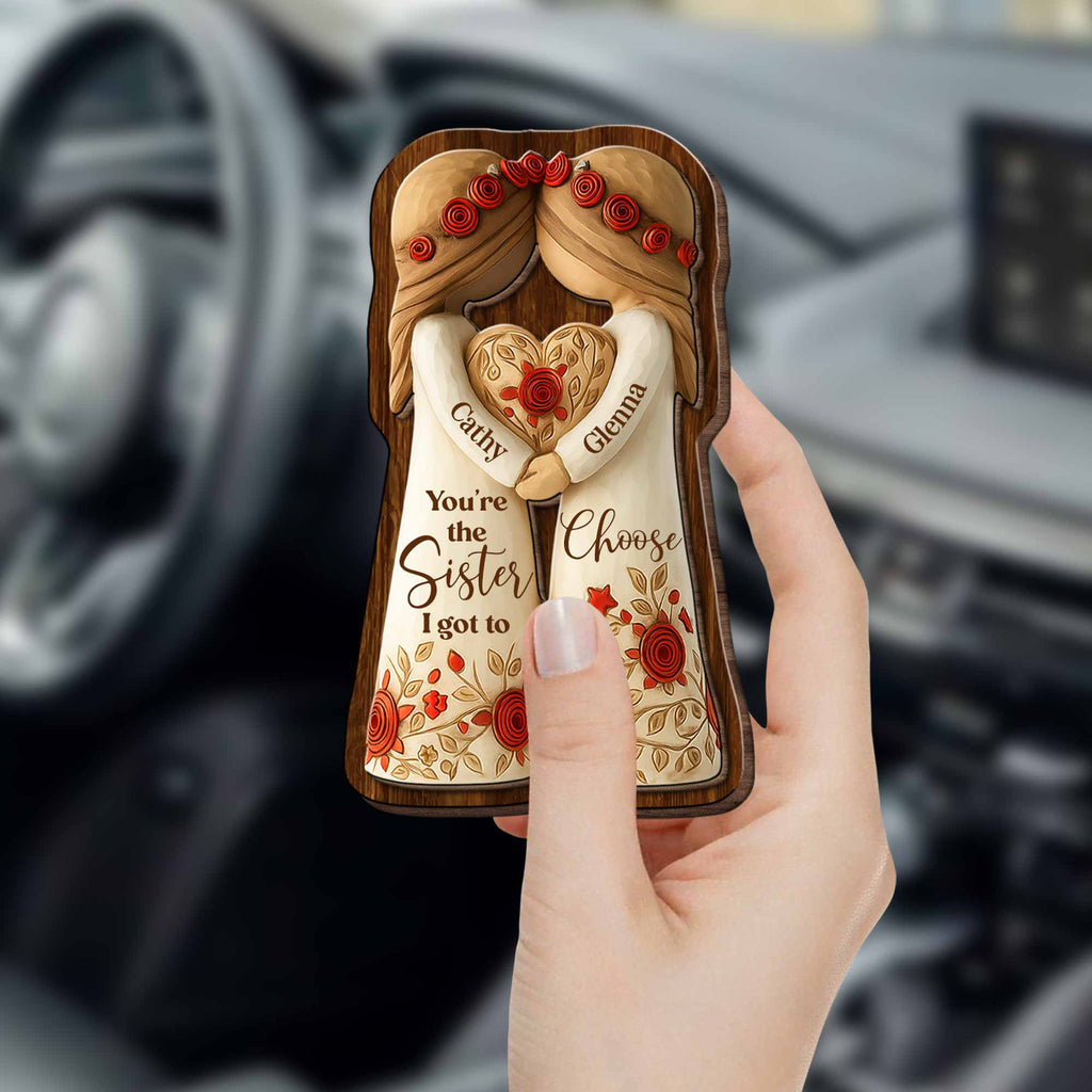 Personalized Car Visor Clip Gift for Sisters Holding Heart Flowers Car Visor Clip GradoCreations