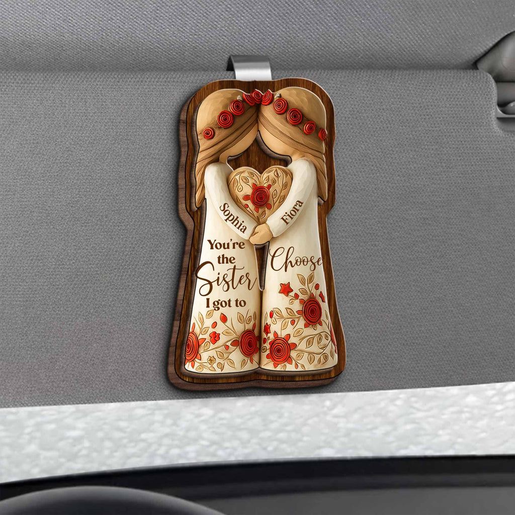 Personalized Car Visor Clip Gift for Sisters Holding Heart Flowers Car Visor Clip GradoCreations