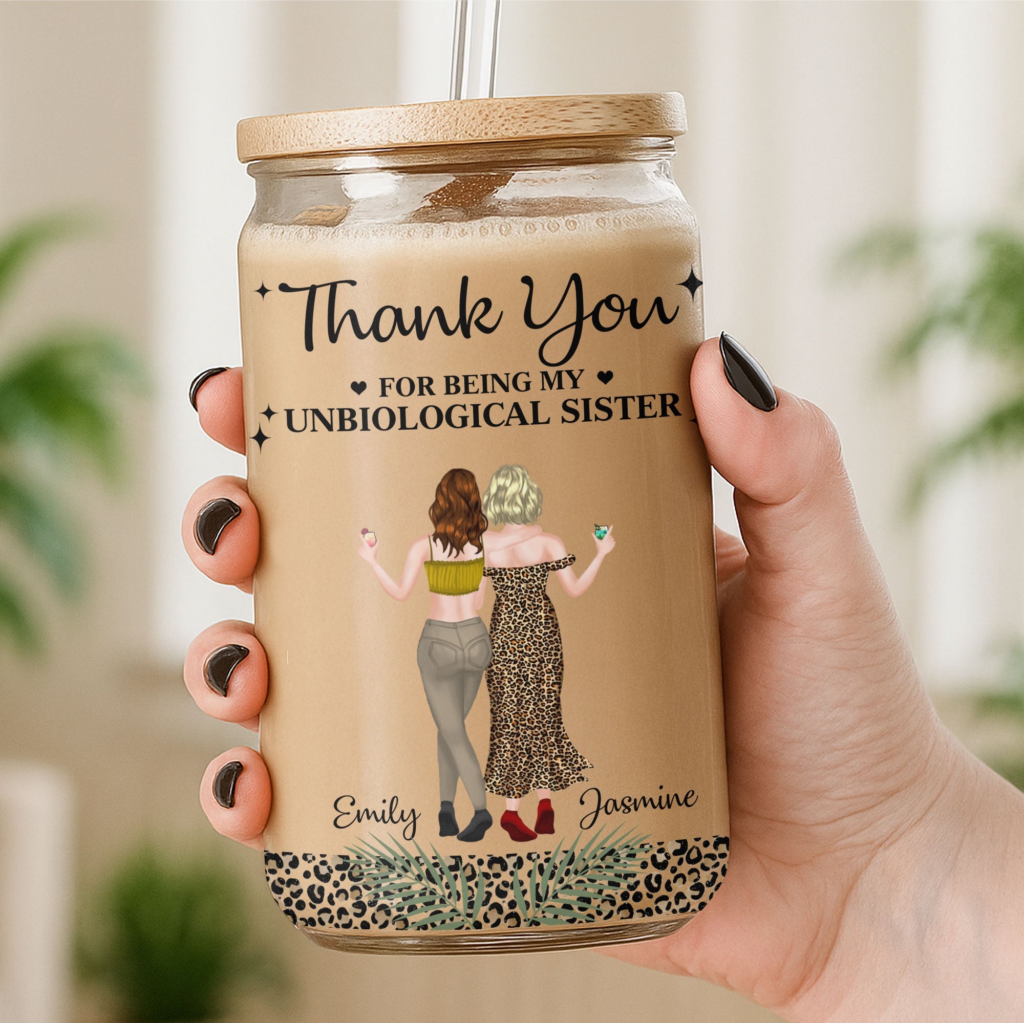 Personalized Clear Glass Can Best Friend Gift Leopard Print Clear Glass Can GradoCreations