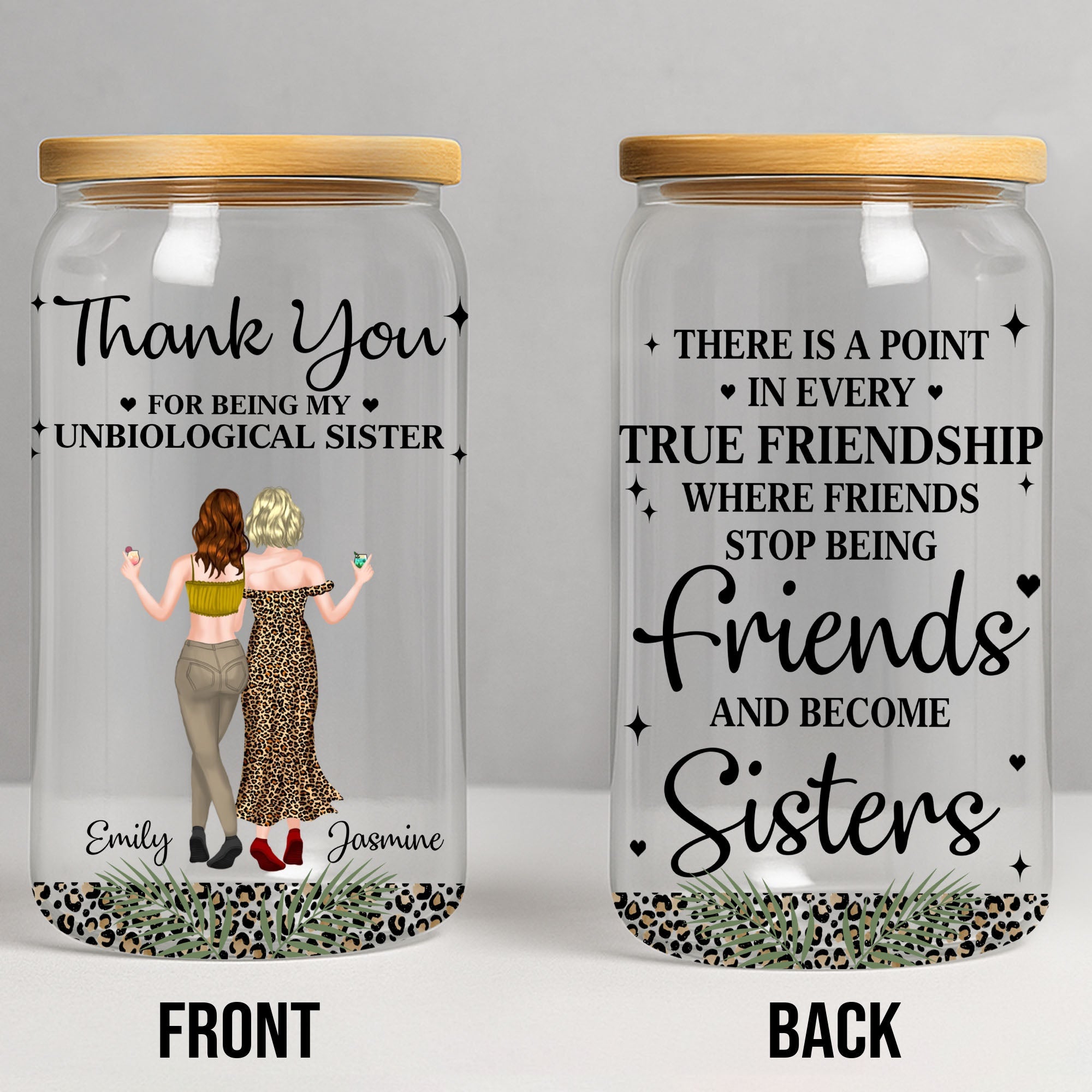 Personalized Clear Glass Can Best Friend Gift Leopard Print Clear Glass Can GradoCreations