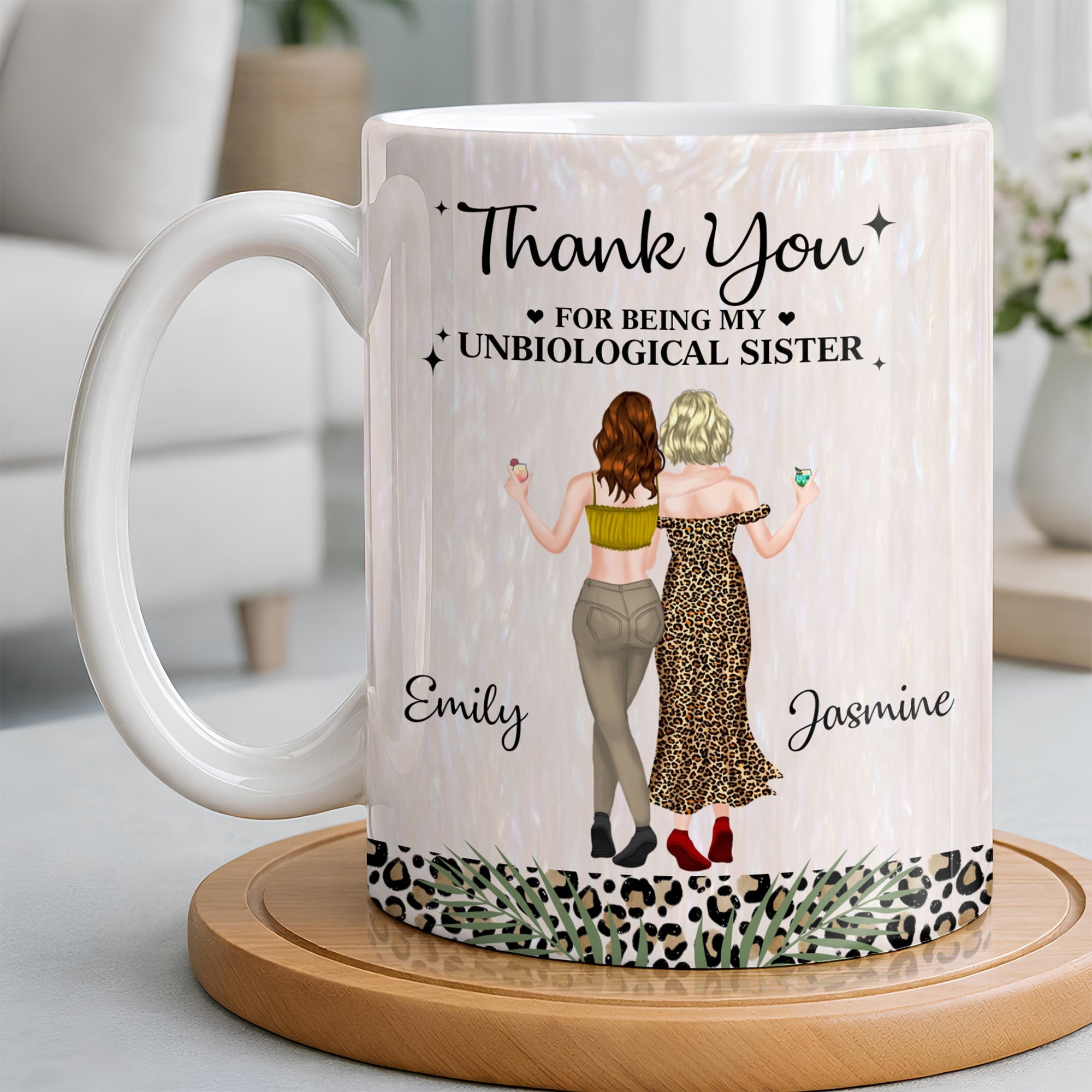 Personalized Leopard Print Coffee Mug Best Friend Gift for BFF Edge-to-edge Mug GradoCreations