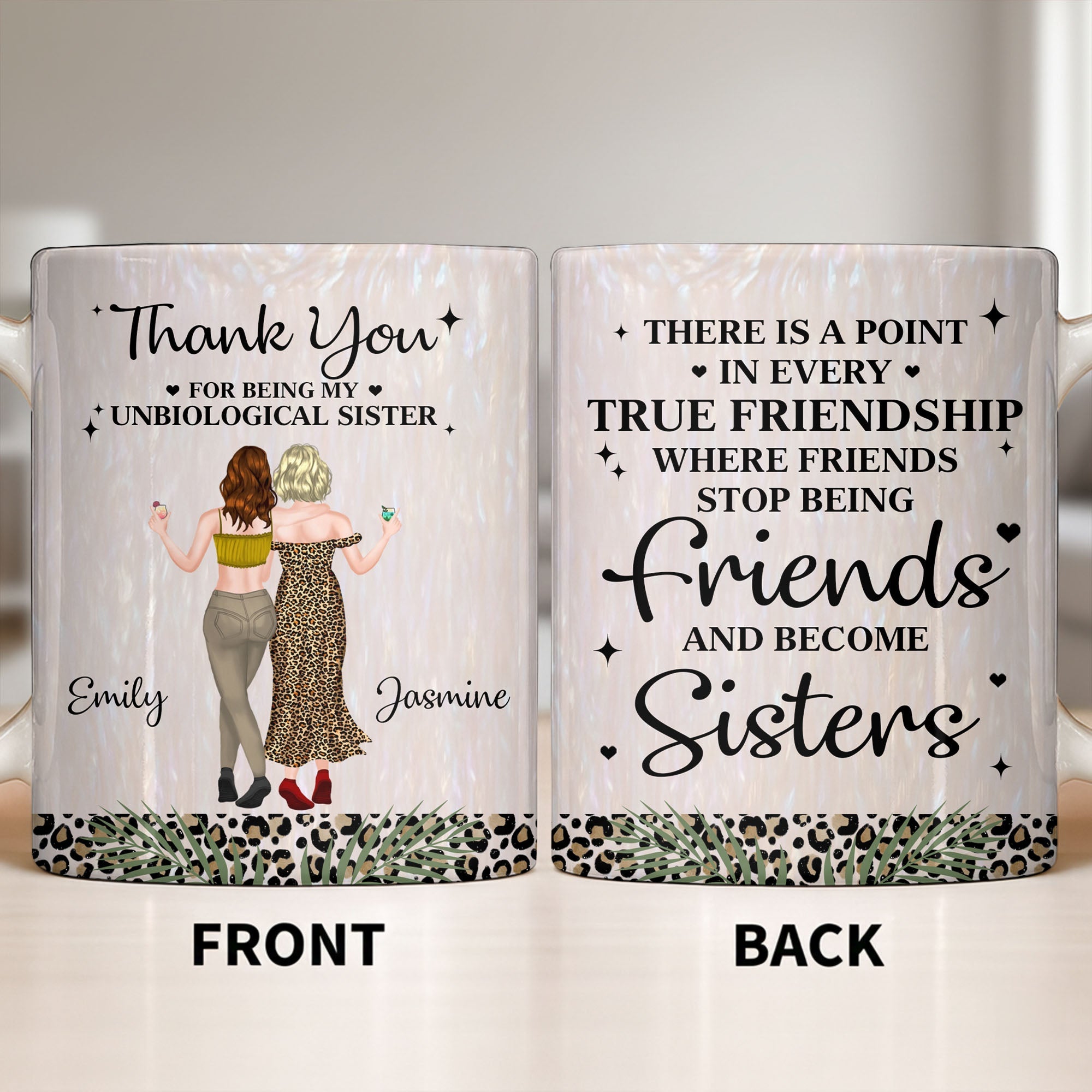 Personalized Leopard Print Coffee Mug Best Friend Gift for BFF Edge-to-edge Mug GradoCreations