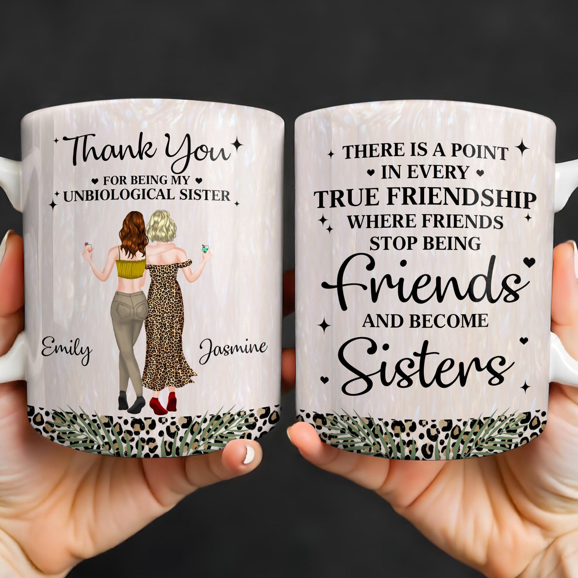 Personalized Leopard Print Coffee Mug Best Friend Gift for BFF Edge-to-edge Mug GradoCreations