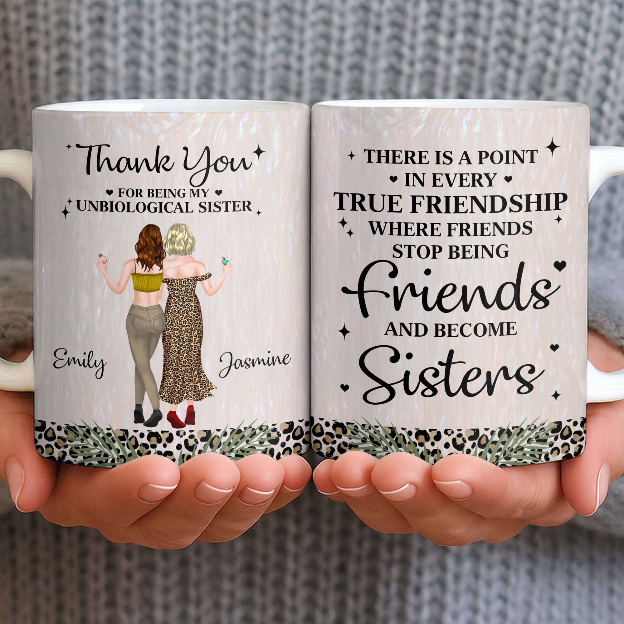 Personalized Leopard Print Coffee Mug Best Friend Gift for BFF Edge-to-edge Mug GradoCreations