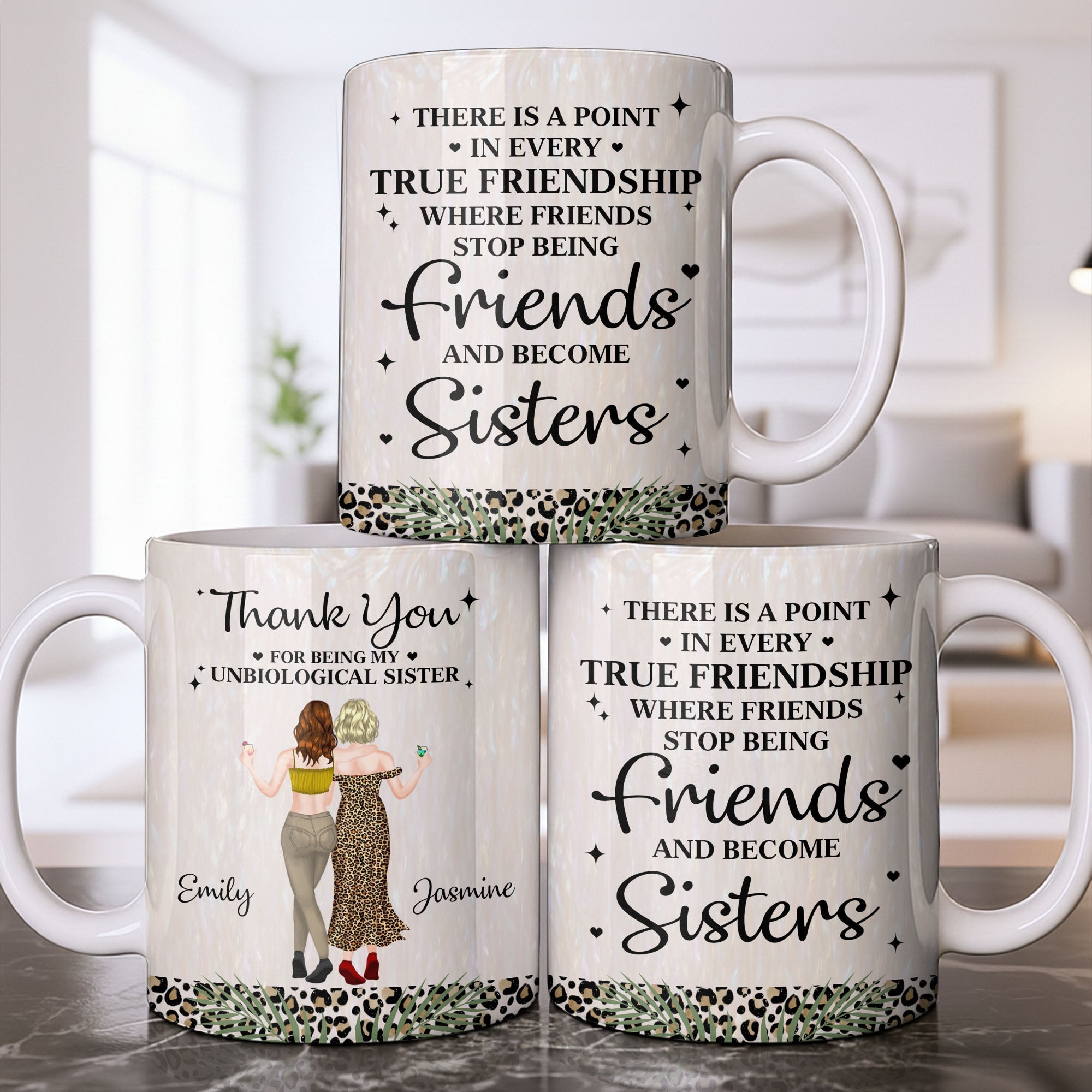 Personalized Leopard Print Coffee Mug Best Friend Gift for BFF Edge-to-edge Mug GradoCreations