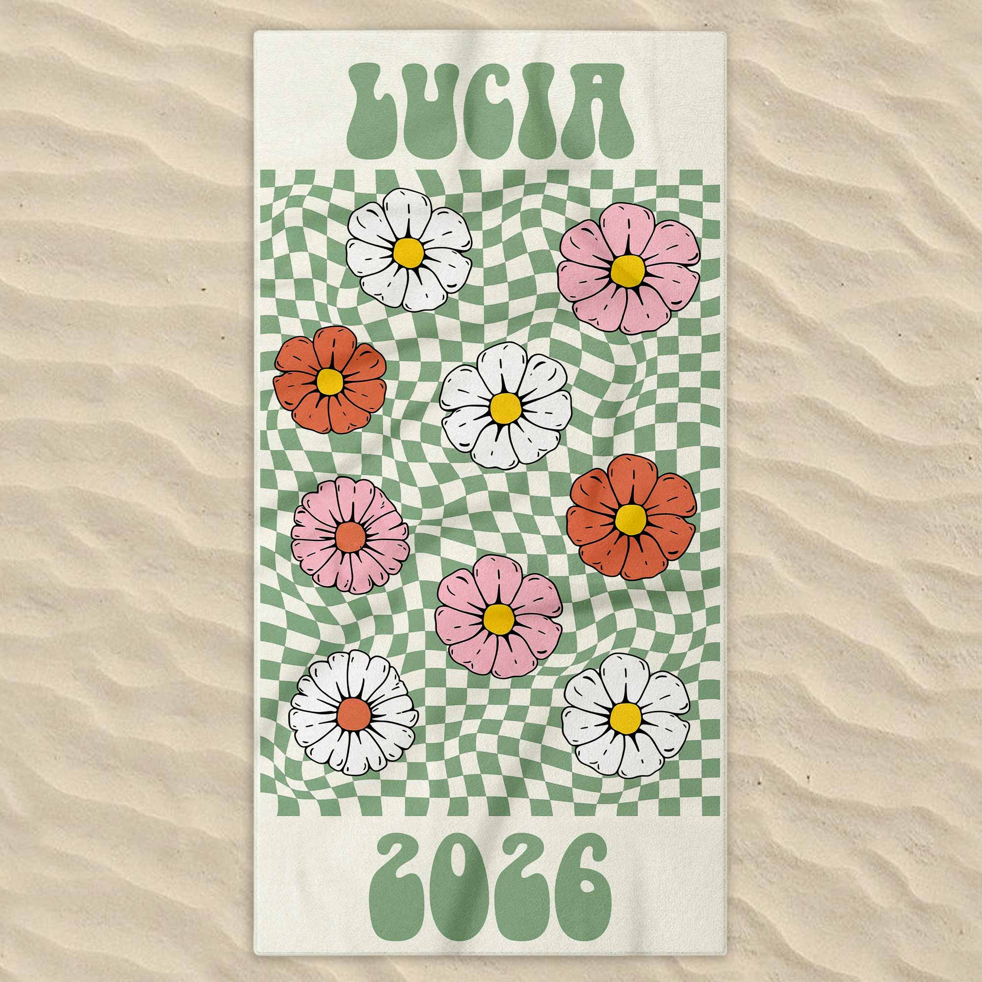 Personalized Groovy Beach Towel Custom Name Floral Gift Beach Towels GradoCreations