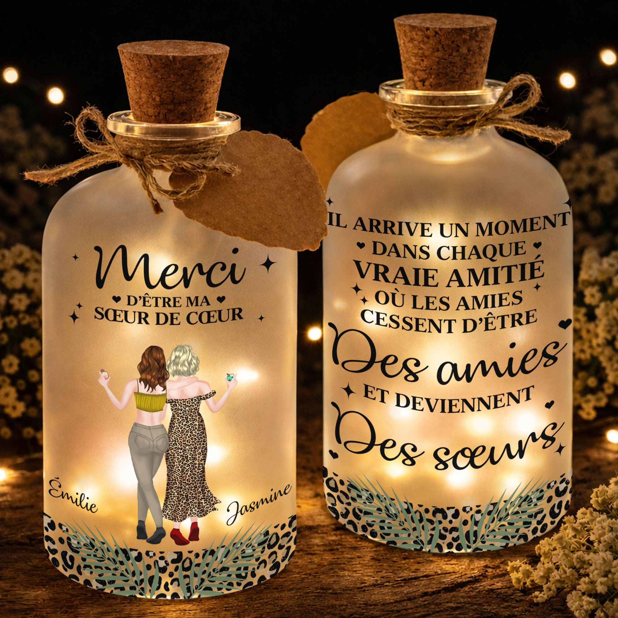 Personalized Frosted Glass Short Bottle Light Custom Art Gift for Best Friends Short Bottle Light GradoCreations