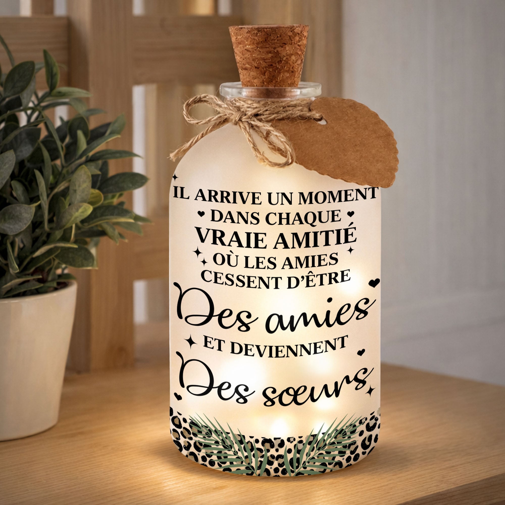 Personalized Frosted Glass Short Bottle Light Custom Art Gift for Best Friends Short Bottle Light GradoCreations