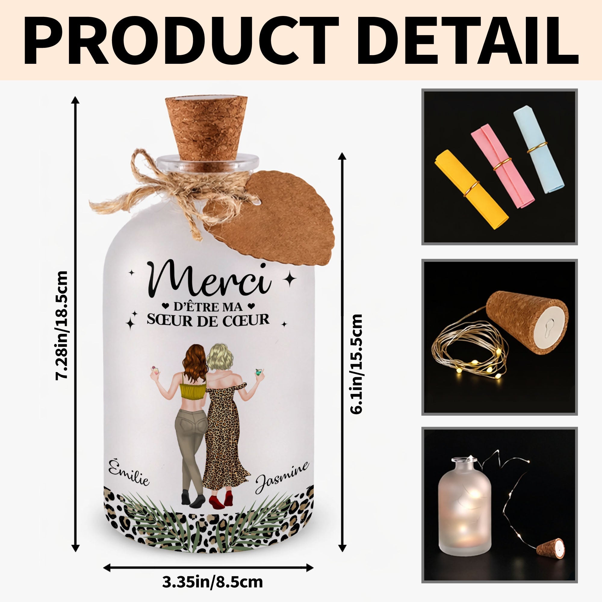 Personalized Frosted Glass Short Bottle Light Custom Art Gift for Best Friends Short Bottle Light GradoCreations