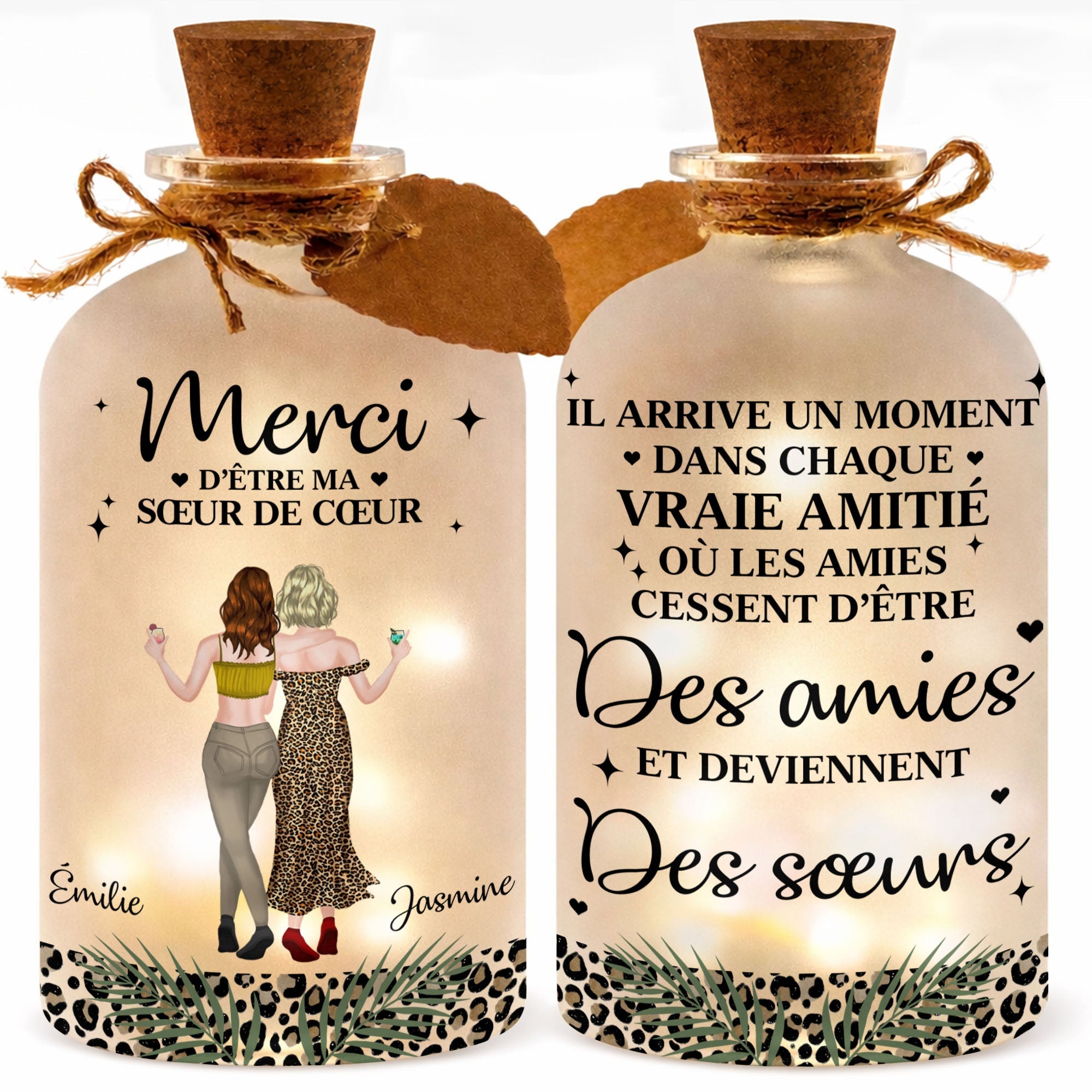 Personalized Frosted Glass Short Bottle Light Custom Art Gift for Best Friends Short Bottle Light GradoCreations
