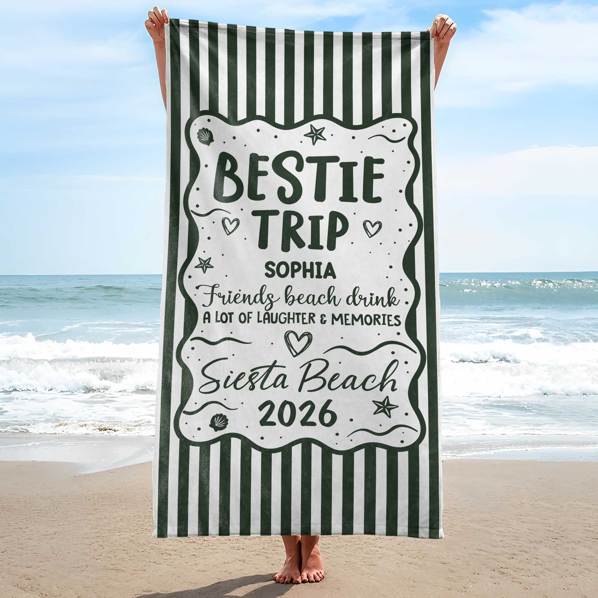 Personalized Beach Towel Custom Name for Best Friends Gift Beach Towels GradoCreations