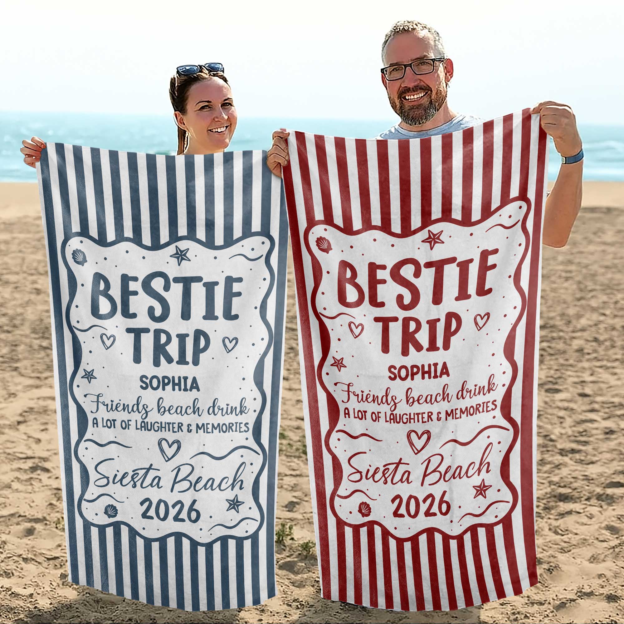 Personalized Beach Towel Custom Name for Best Friends Gift Beach Towels GradoCreations